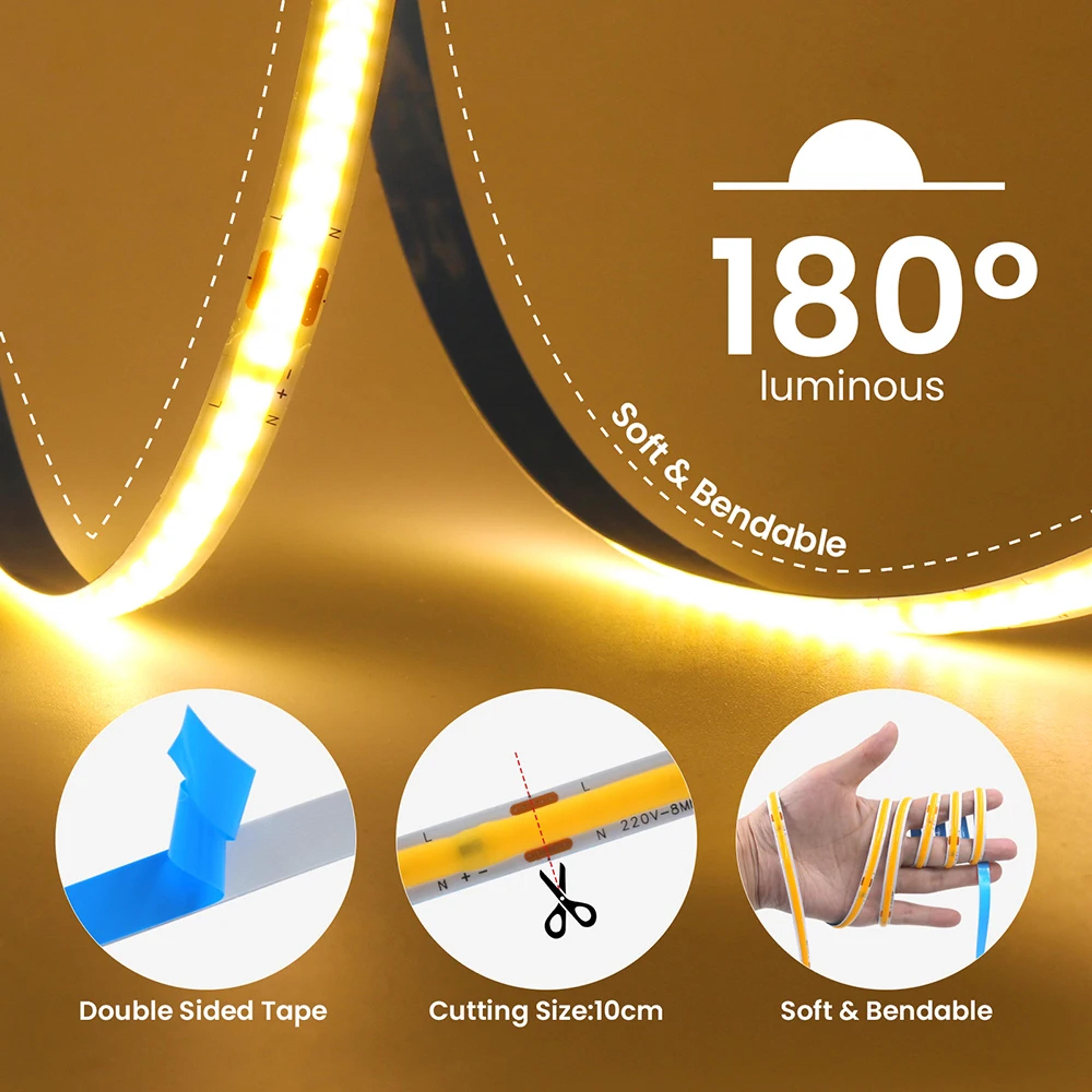 10 Meter Coil 220V Direct COB LED Profile Strip Light - Super Bright 240LEDs/M - Thumbnail 4