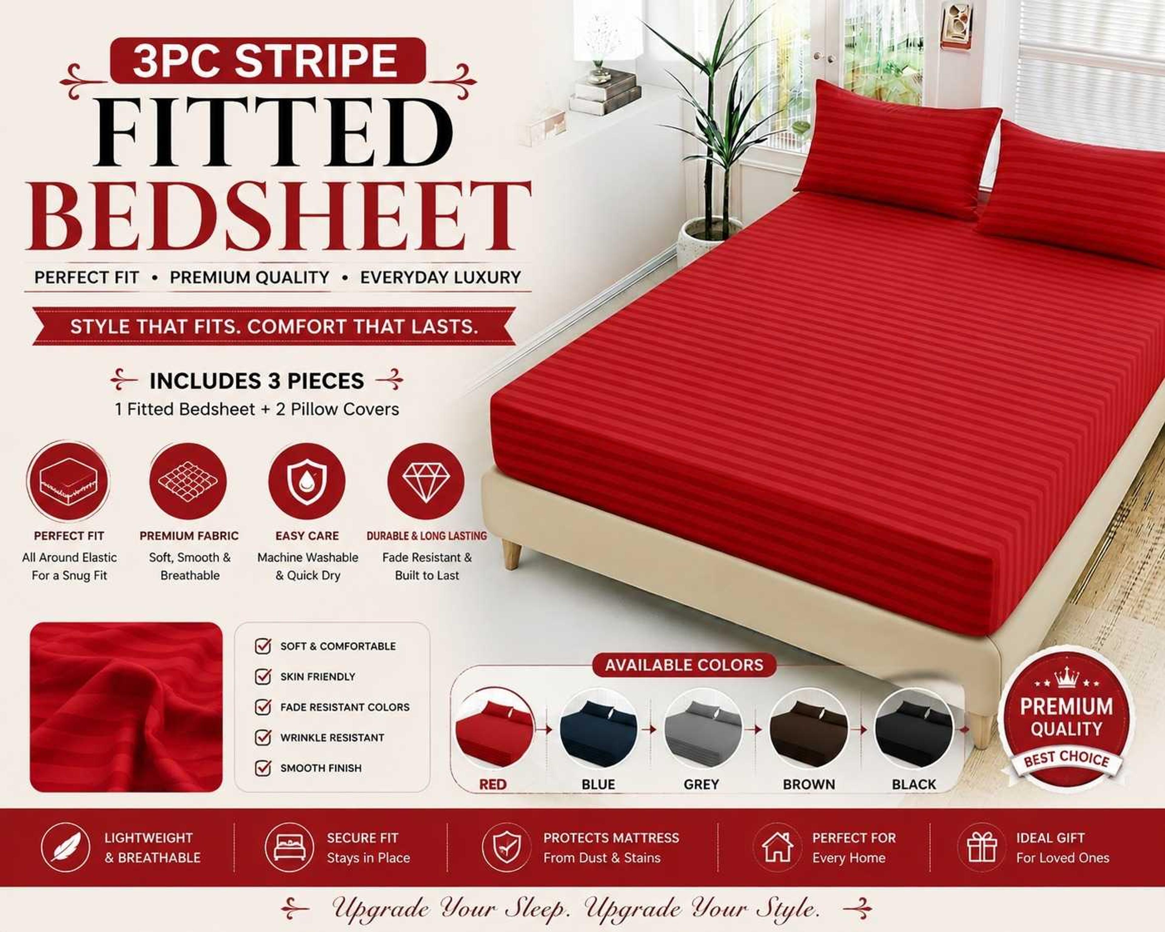 Striped Satin Sheet Set - Thumbnail 1