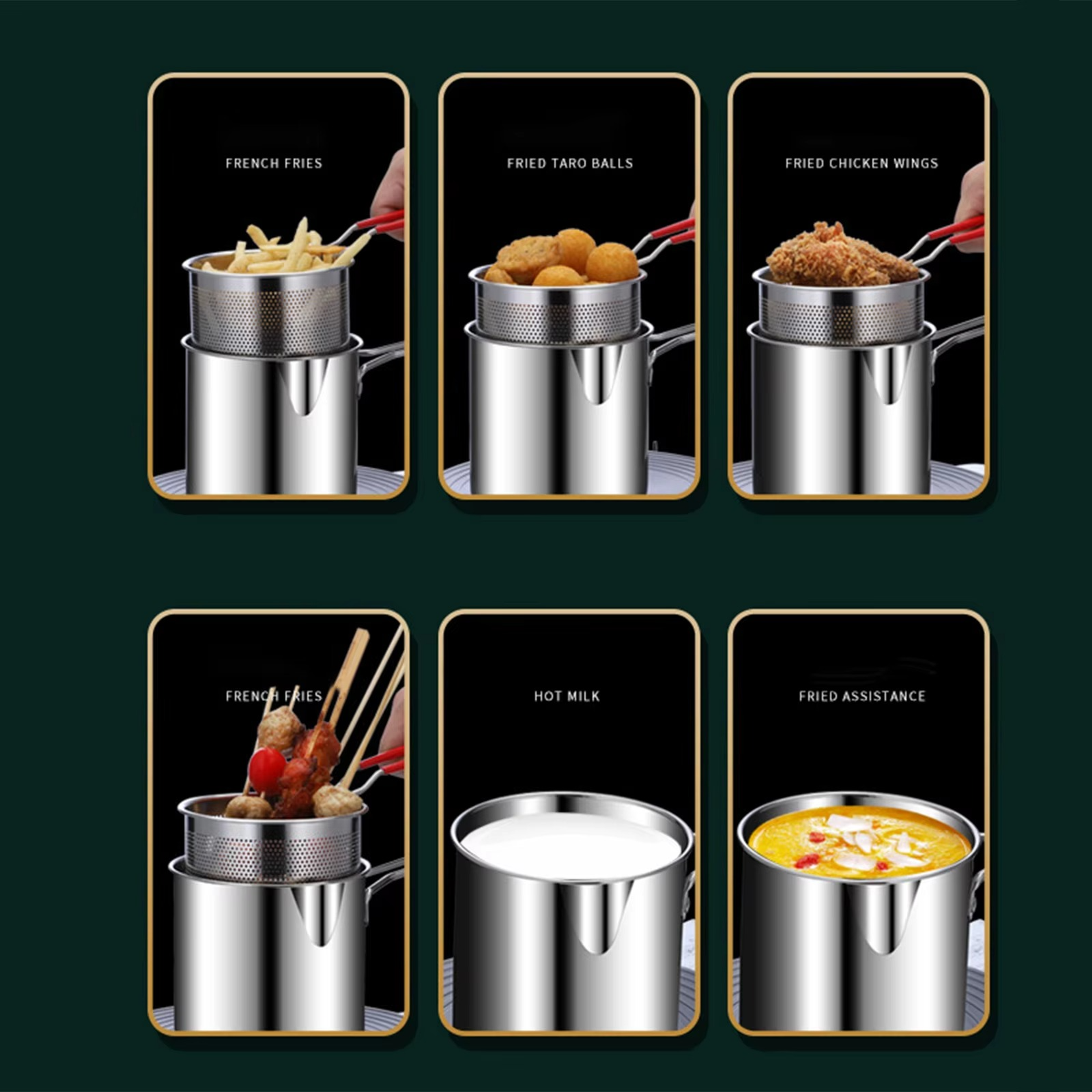 Stainless Steel Deep Fryer Pot With Strainer Basket Kitchen Cookware - Thumbnail 3