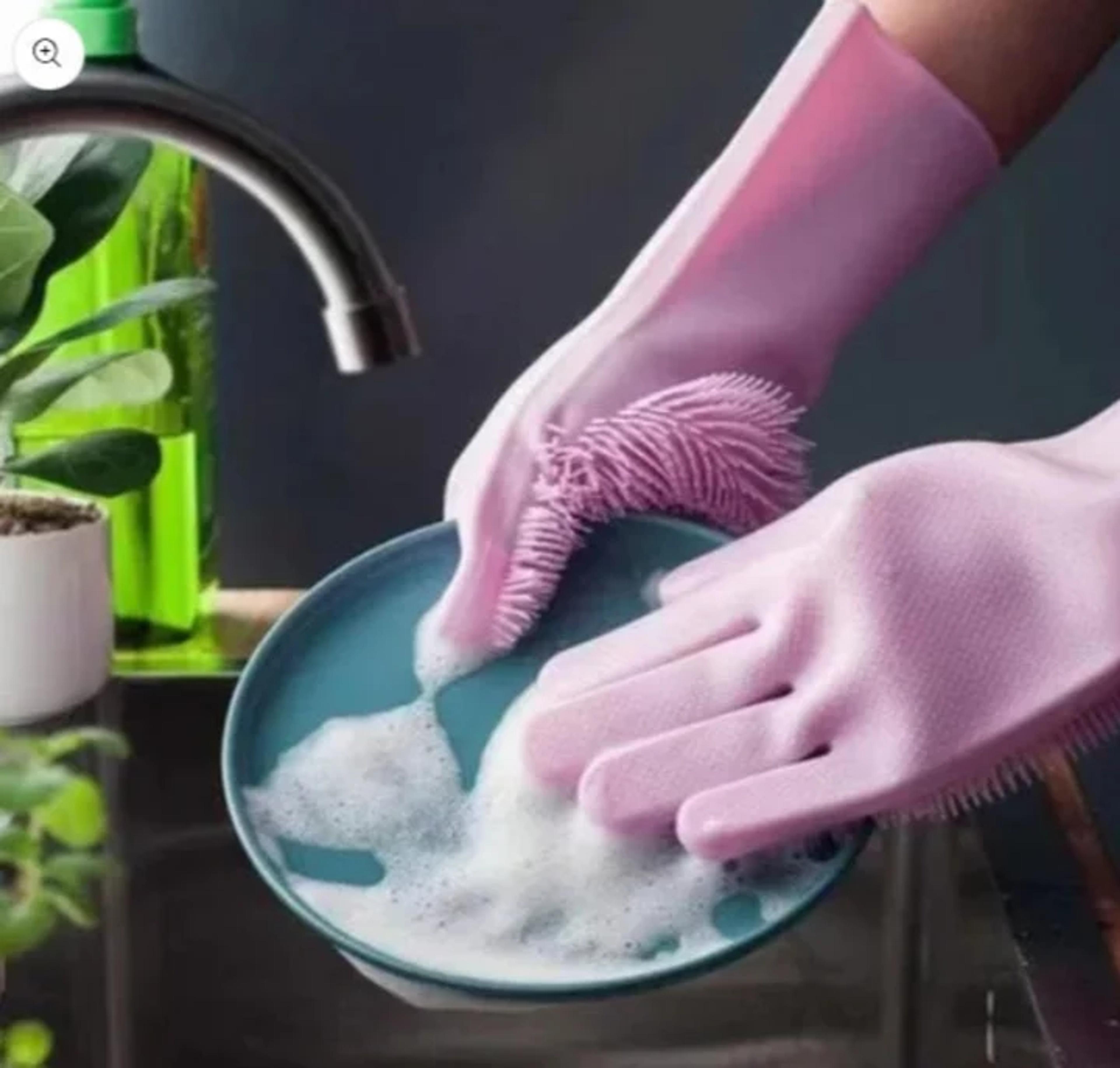 Silicone Non Slip Scrubber Dish Washing Gloves, 1 Pair- Multicolor - Thumbnail 3
