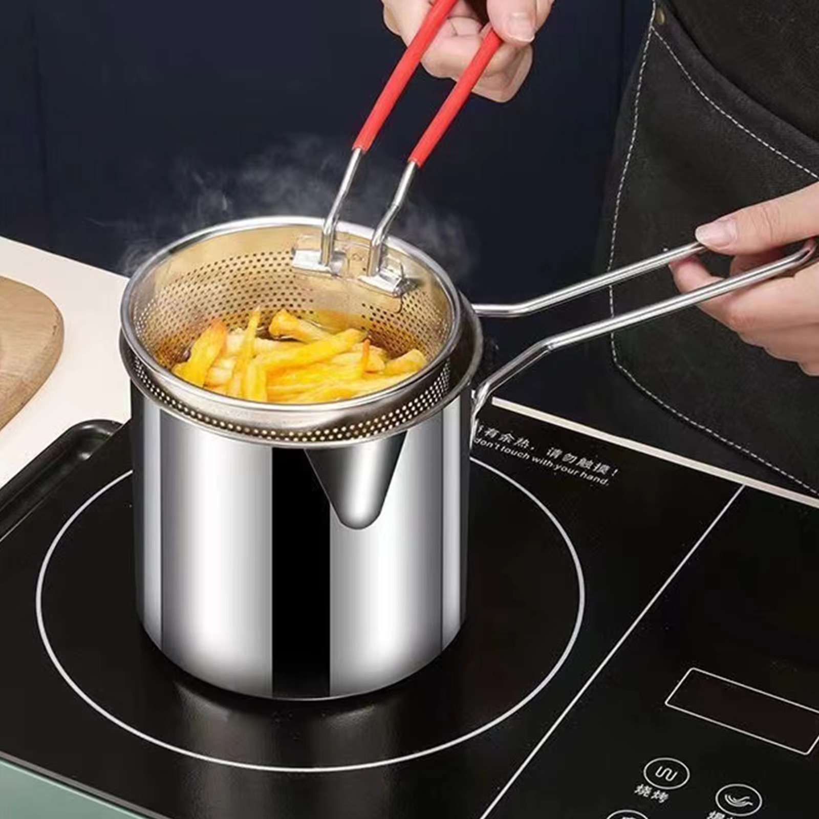 Stainless Steel Deep Fryer Pot With Strainer Basket Kitchen Cookware - Image 1