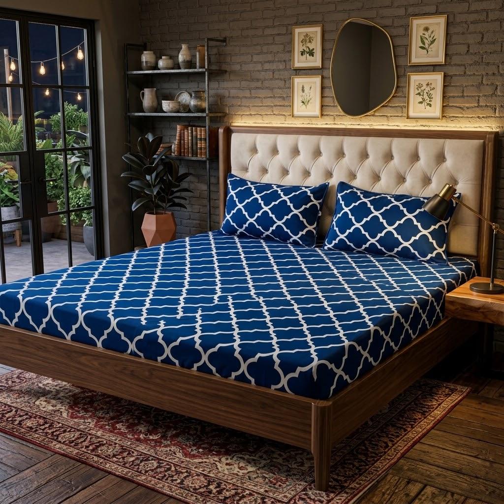 Sapphire Lattice Bedsheet Set - Image 1