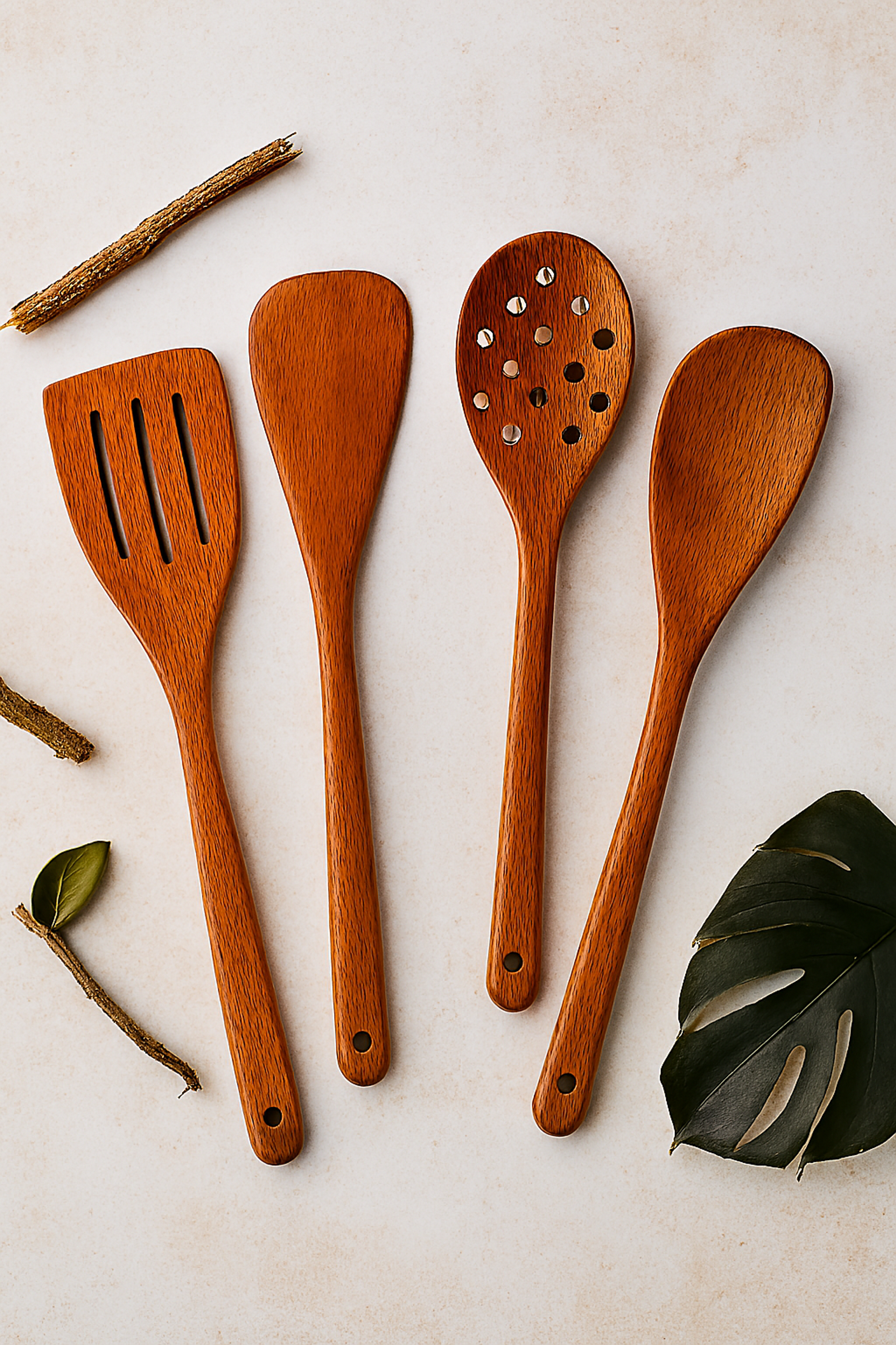 Light Brown Wooden Spoon Set - Thumbnail 2