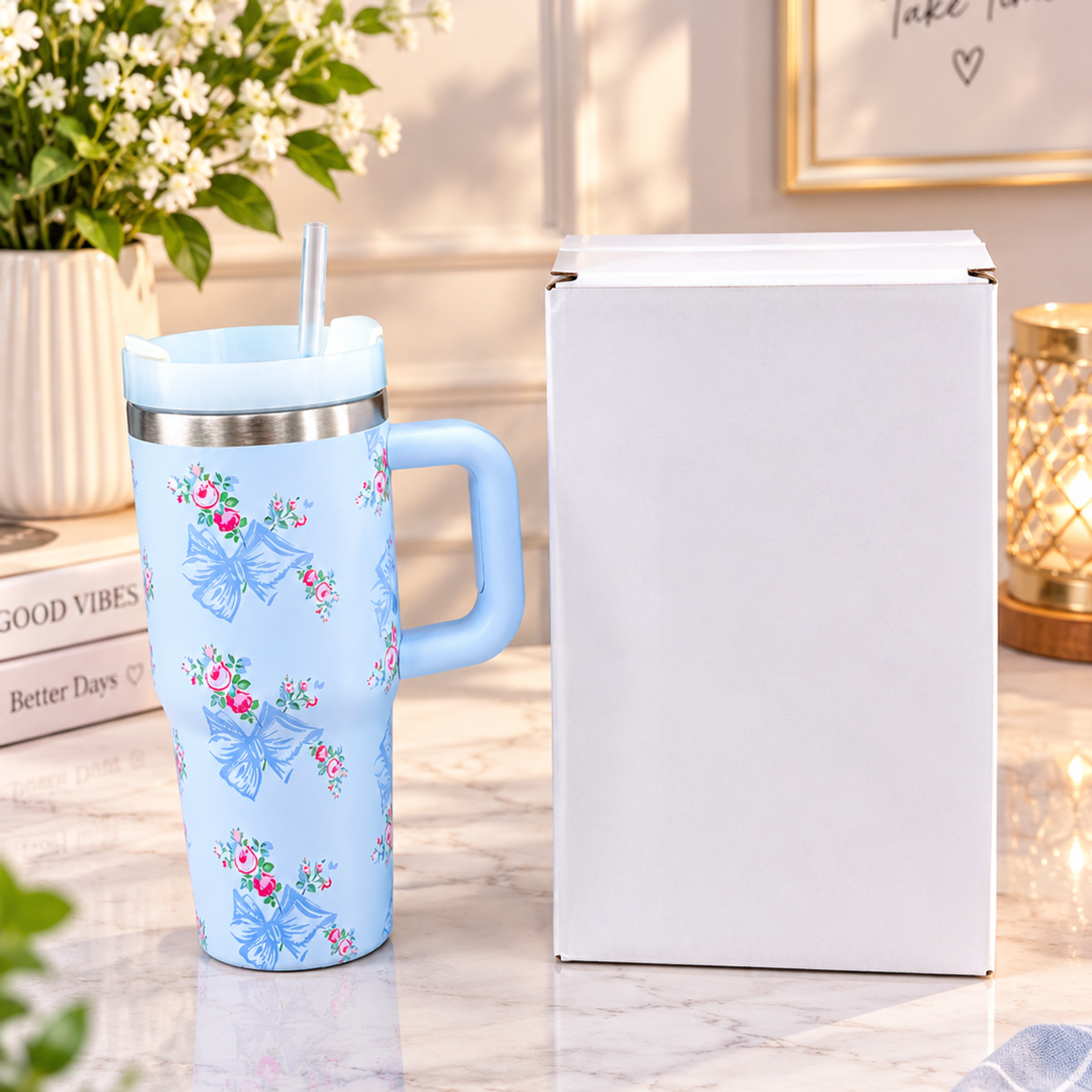 Blue Floral 600ml Tumbler - Thumbnail 2