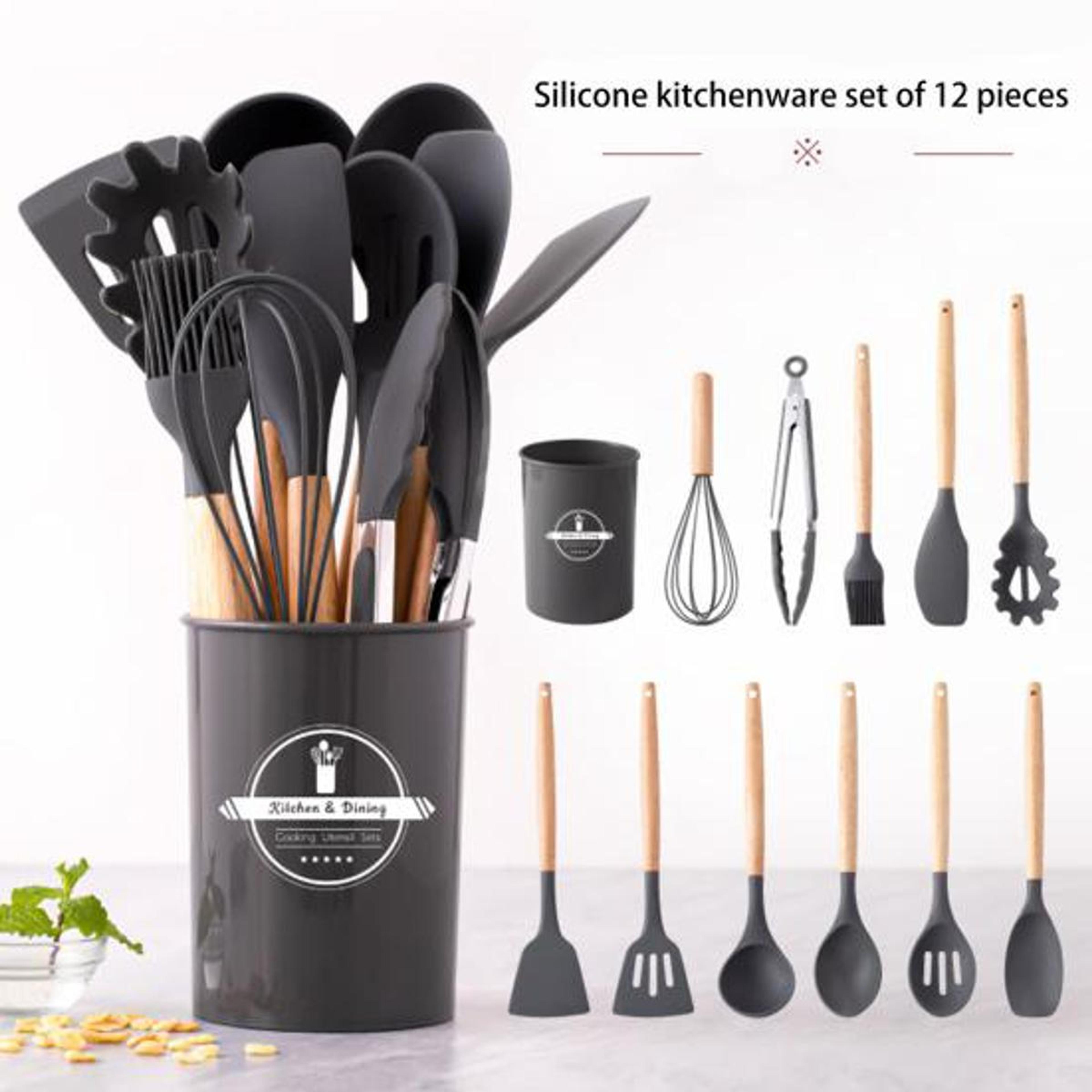 Silicone Kitchen Utensils with Wood Handles - Thumbnail 3
