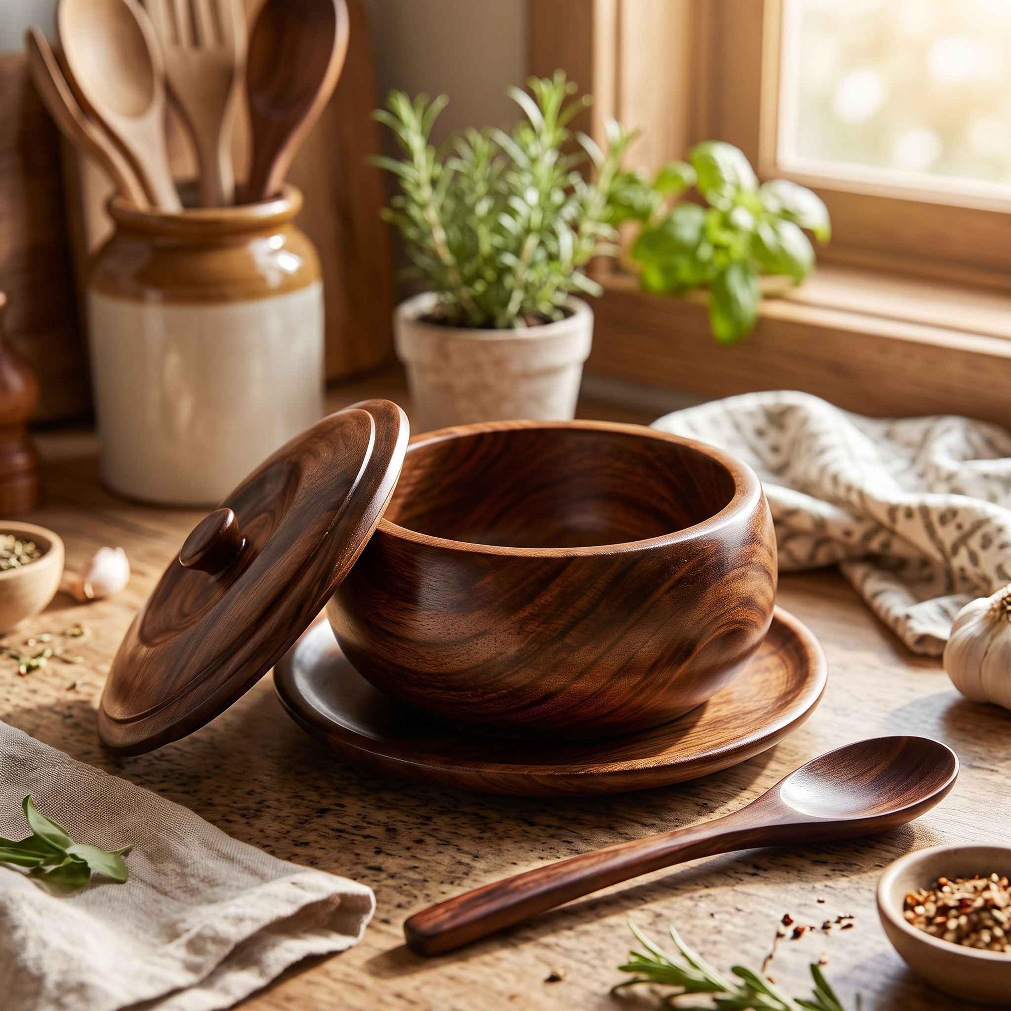 Wooden Brass Sugar Pot - Thumbnail 3