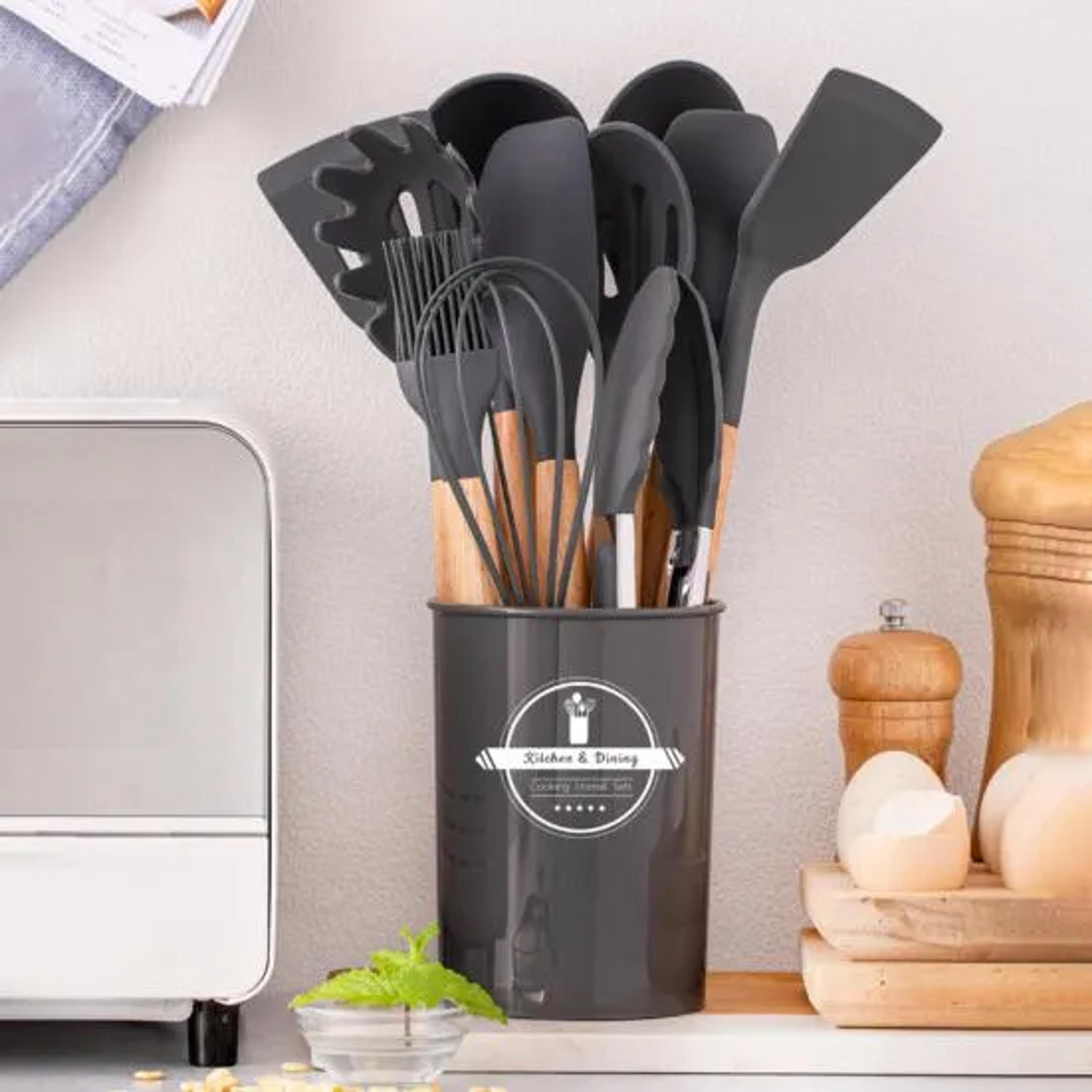 Silicone Kitchen Utensils with Wood Handles - Thumbnail 2