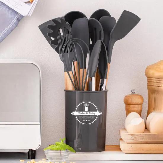 Silicone Kitchen Utensils with Wood Handles - Image 2