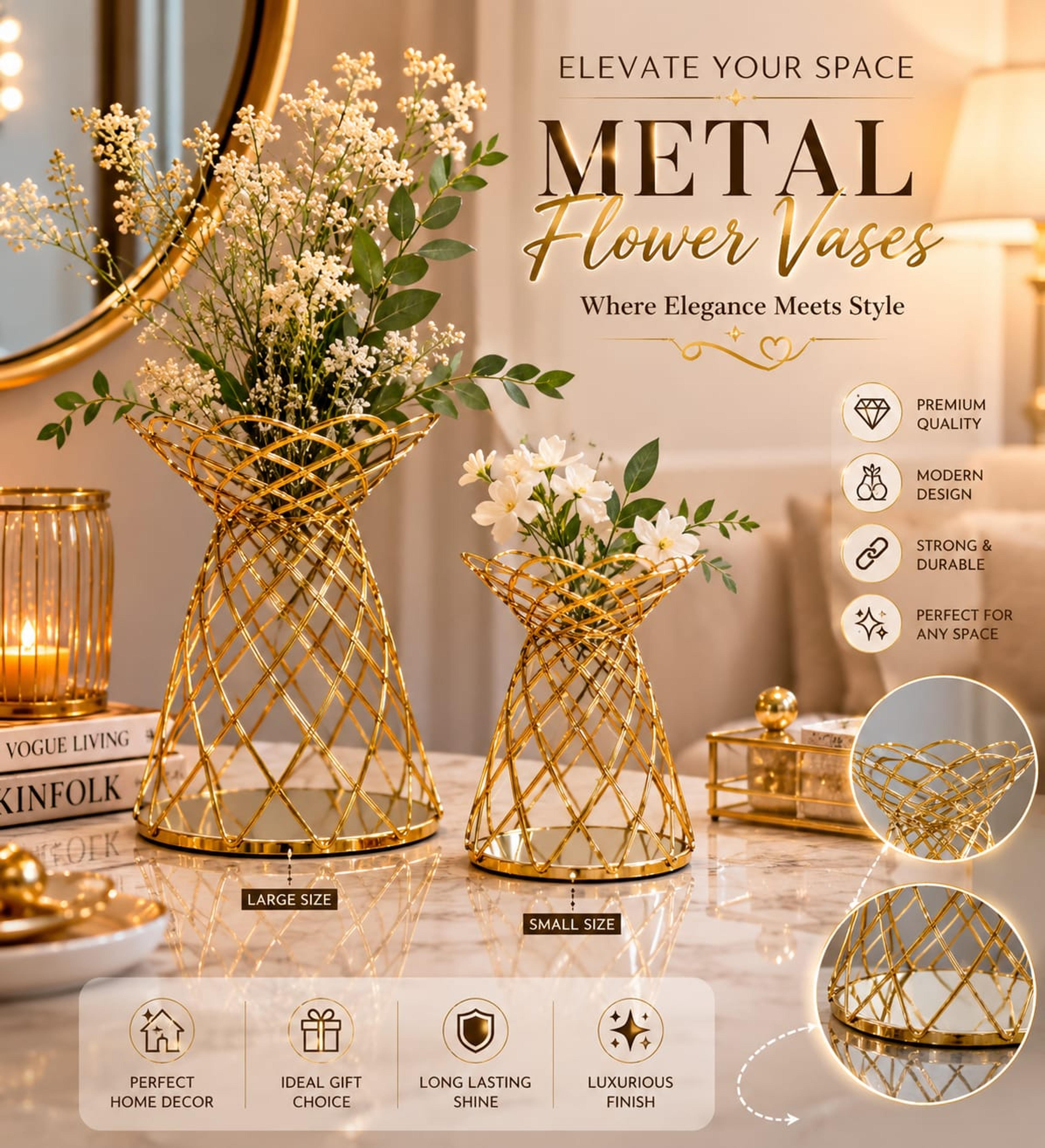 Modern Metal Table Vase - Thumbnail 1