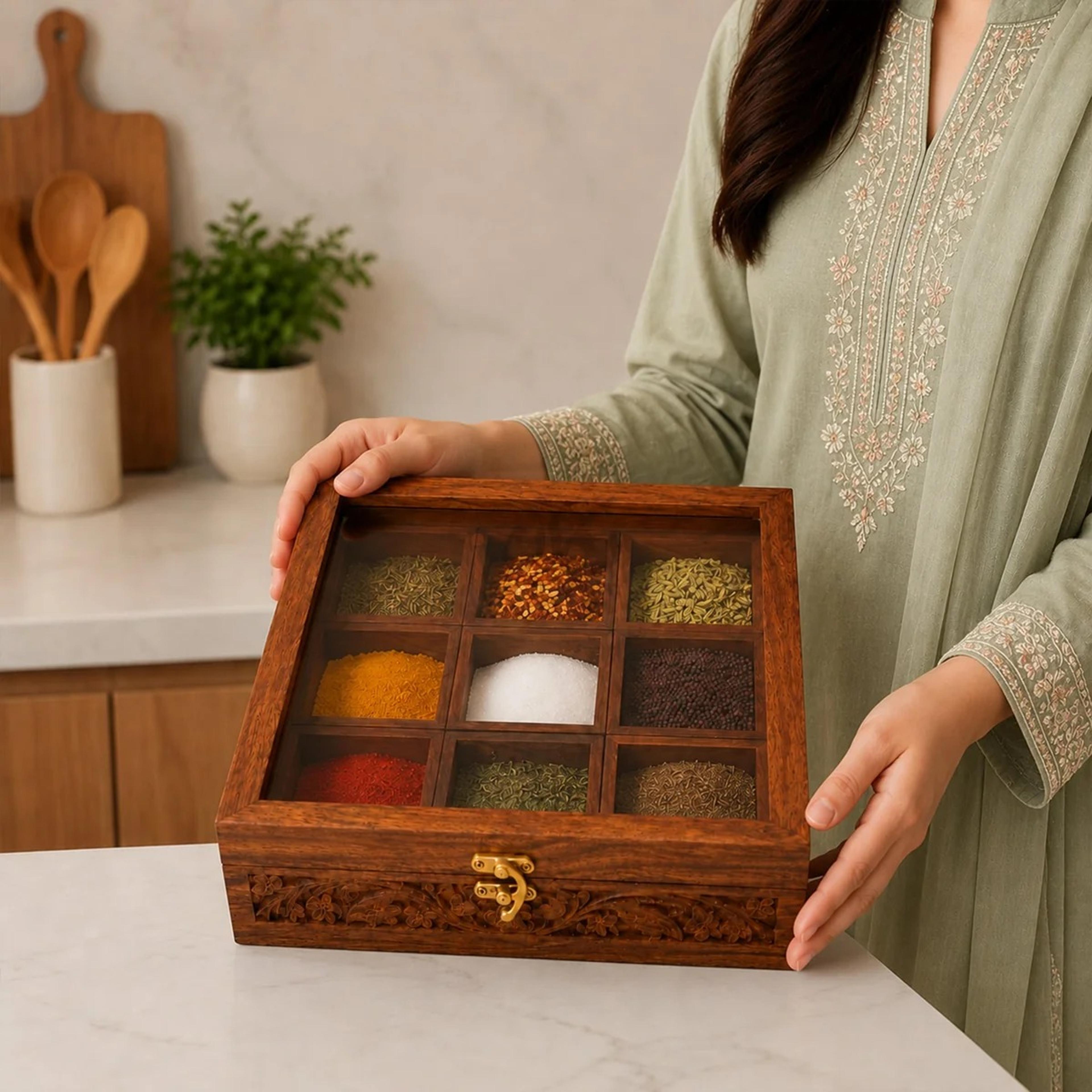 Artisan Wooden Spice Box - Thumbnail 4