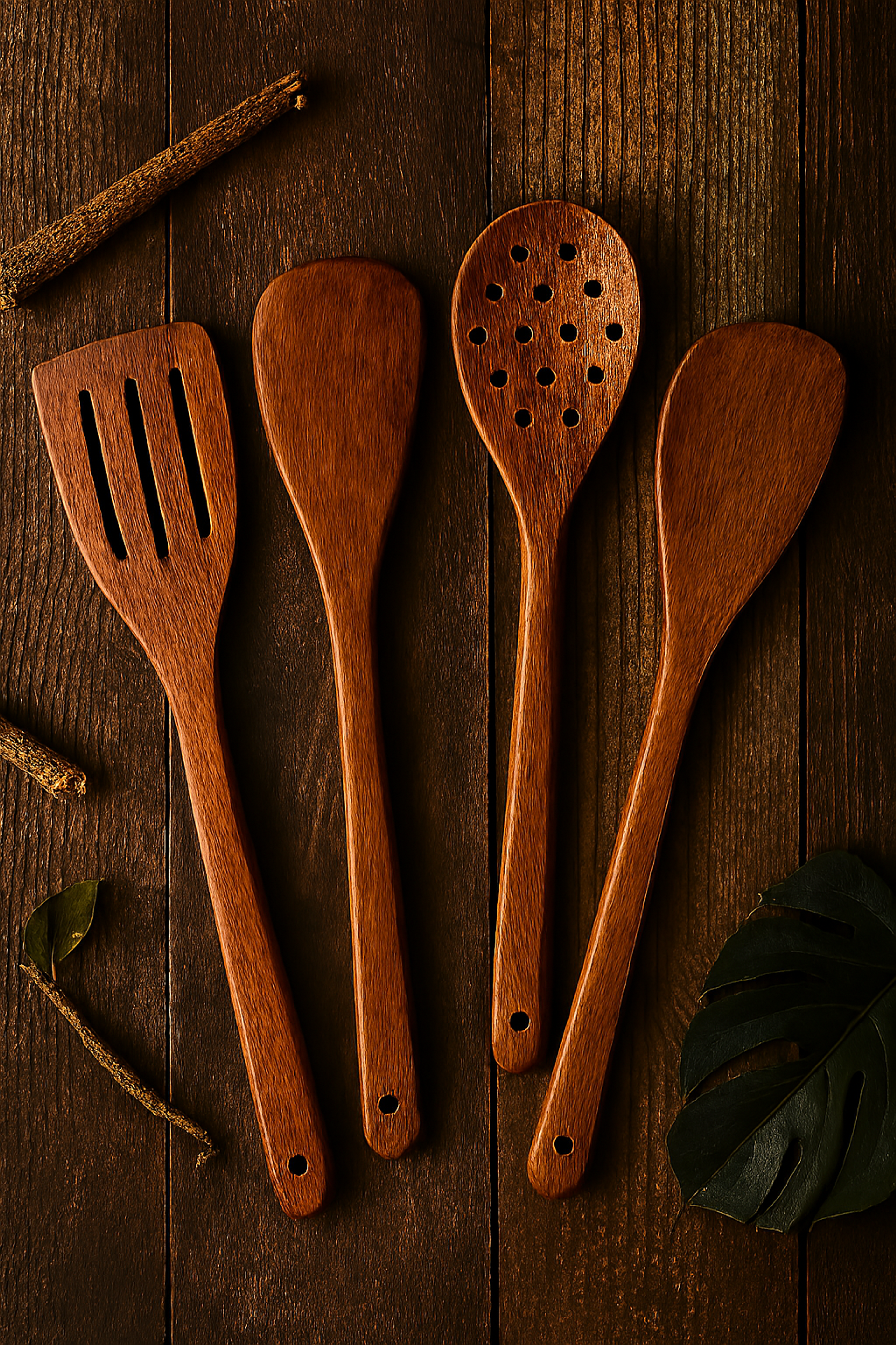 Light Brown Wooden Spoon Set - Thumbnail 3