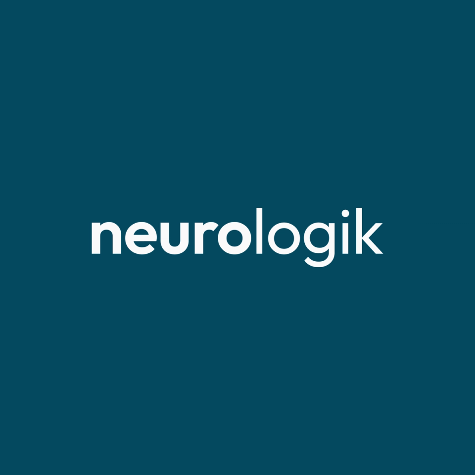 Neurologik logo with clean, modern typography on a dark teal background, representing branding and digital design clarity.