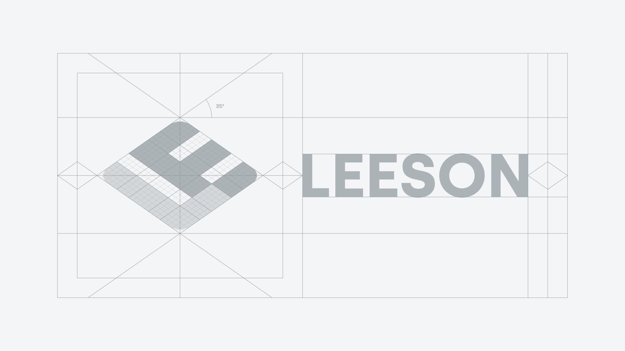 Leeson Engineering logo construction grid showing geometric alignment and letterform structure.