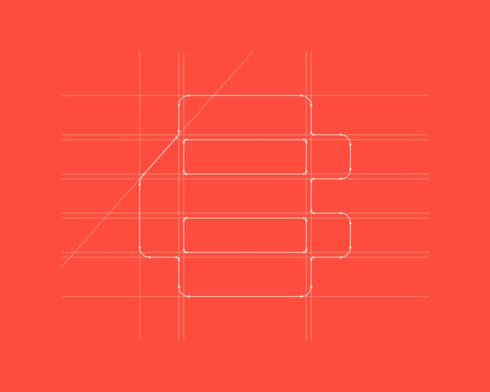 Abstract logo design in progress, showcasing geometric shapes and grid structure for precise brand development.