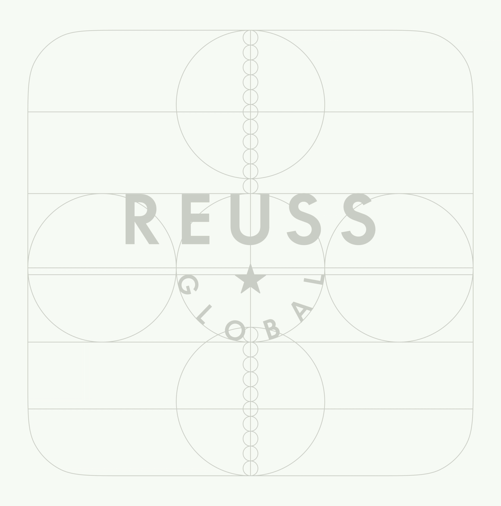 Reuss Global branding design concept with geometric shapes and modern layout, showcasing user interface and user experience focus.
