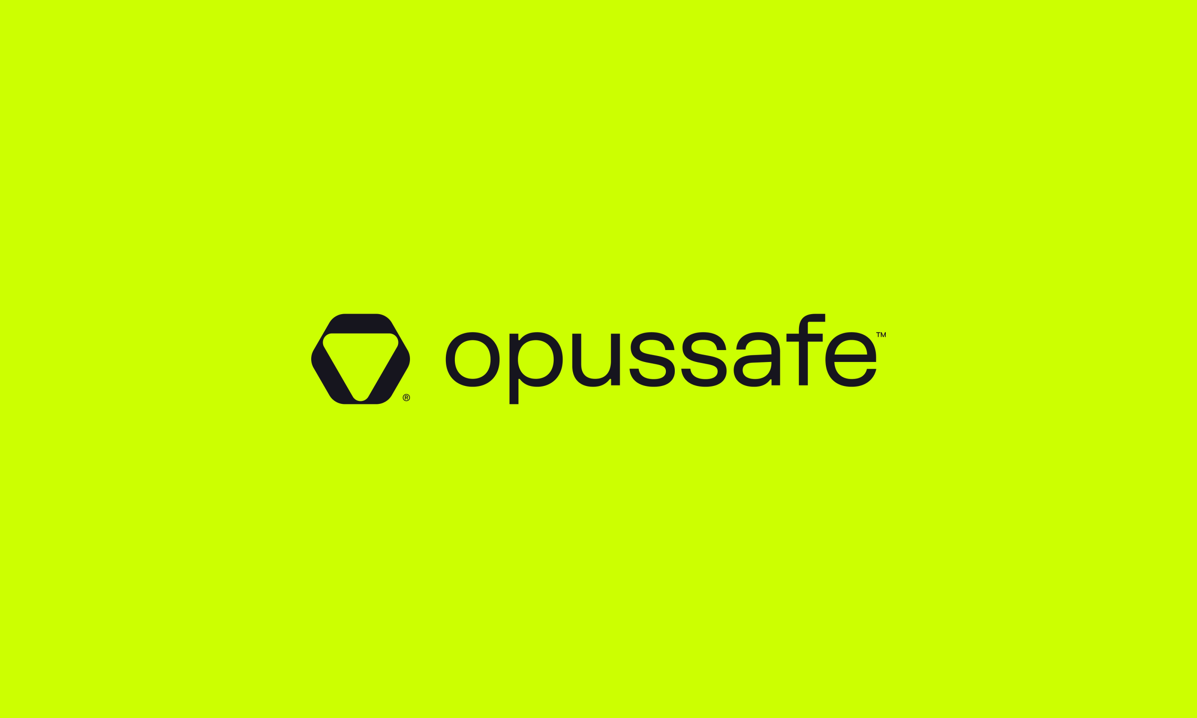 Black Opussafe symbol and wordmark on a neon green background.