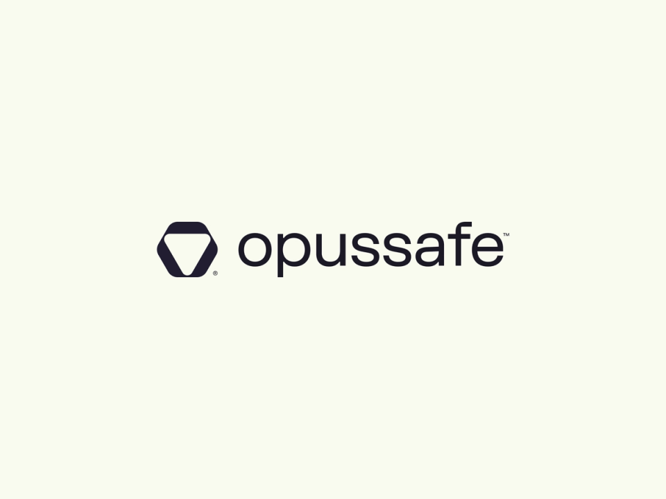 Opussafe logo featuring a modern hexagonal design and clean typography, symbolizing security and innovation.