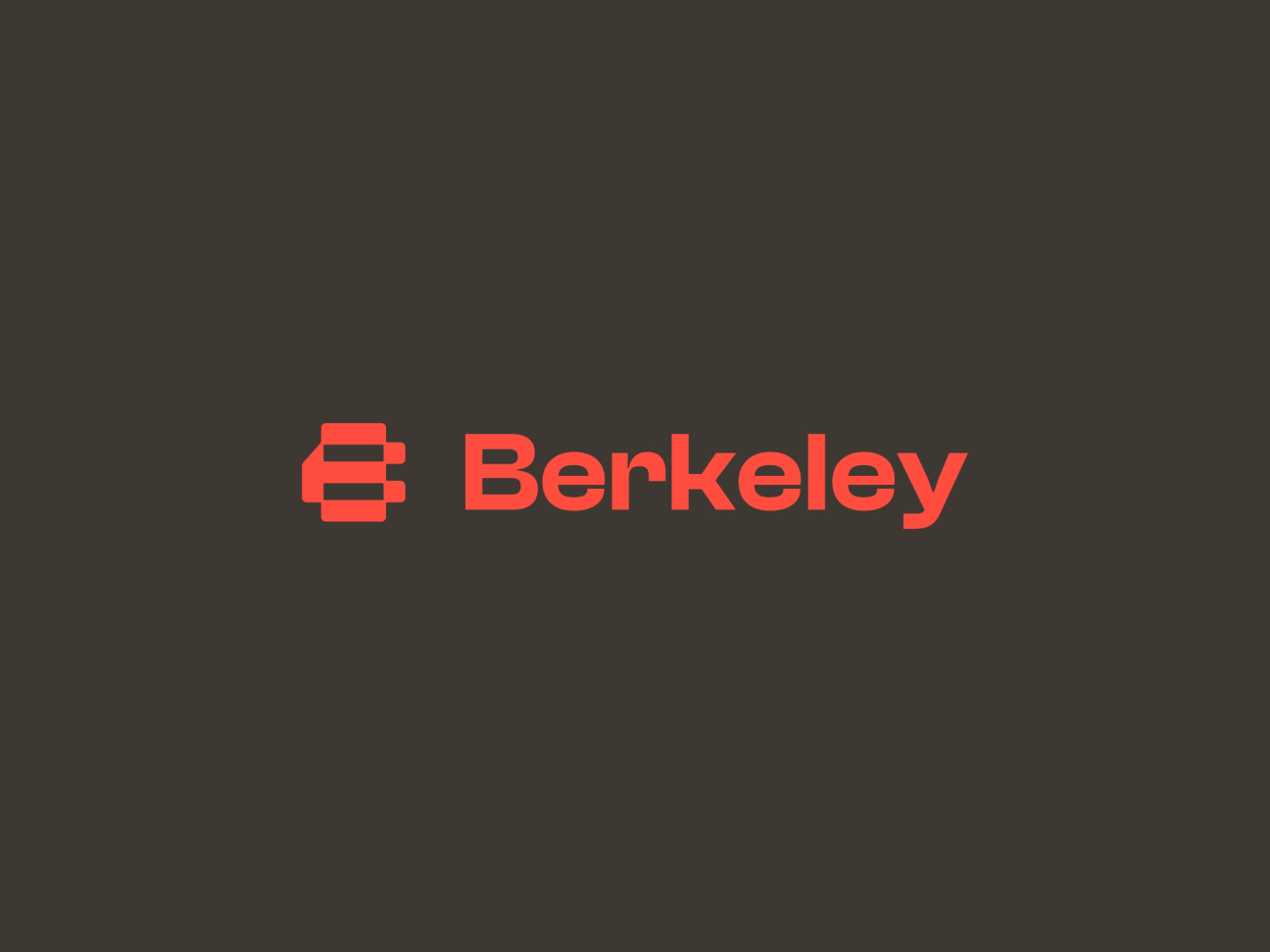 Bold, modern Berkeley logo in red against a dark background, featuring a minimalist design.