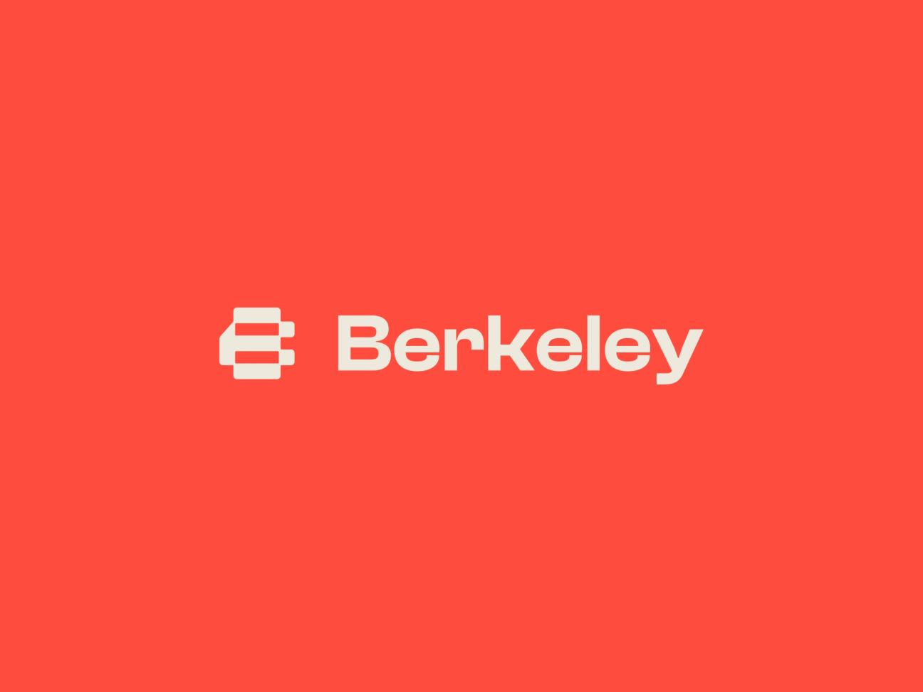 Berkeley logo in white on a bold red background, showcasing modern typography and branding design.