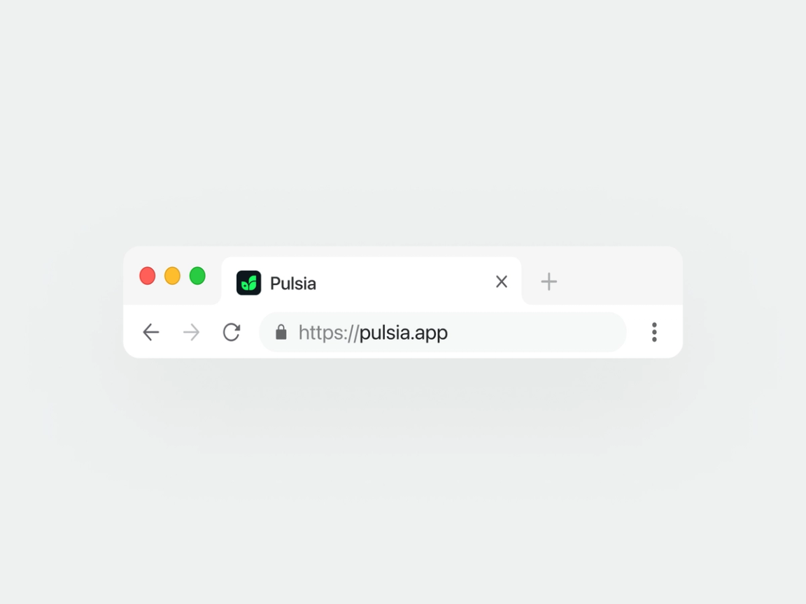 Pulsia website tab with branding logo and URL displayed in the browser address bar, showcasing a modern design and user interface.