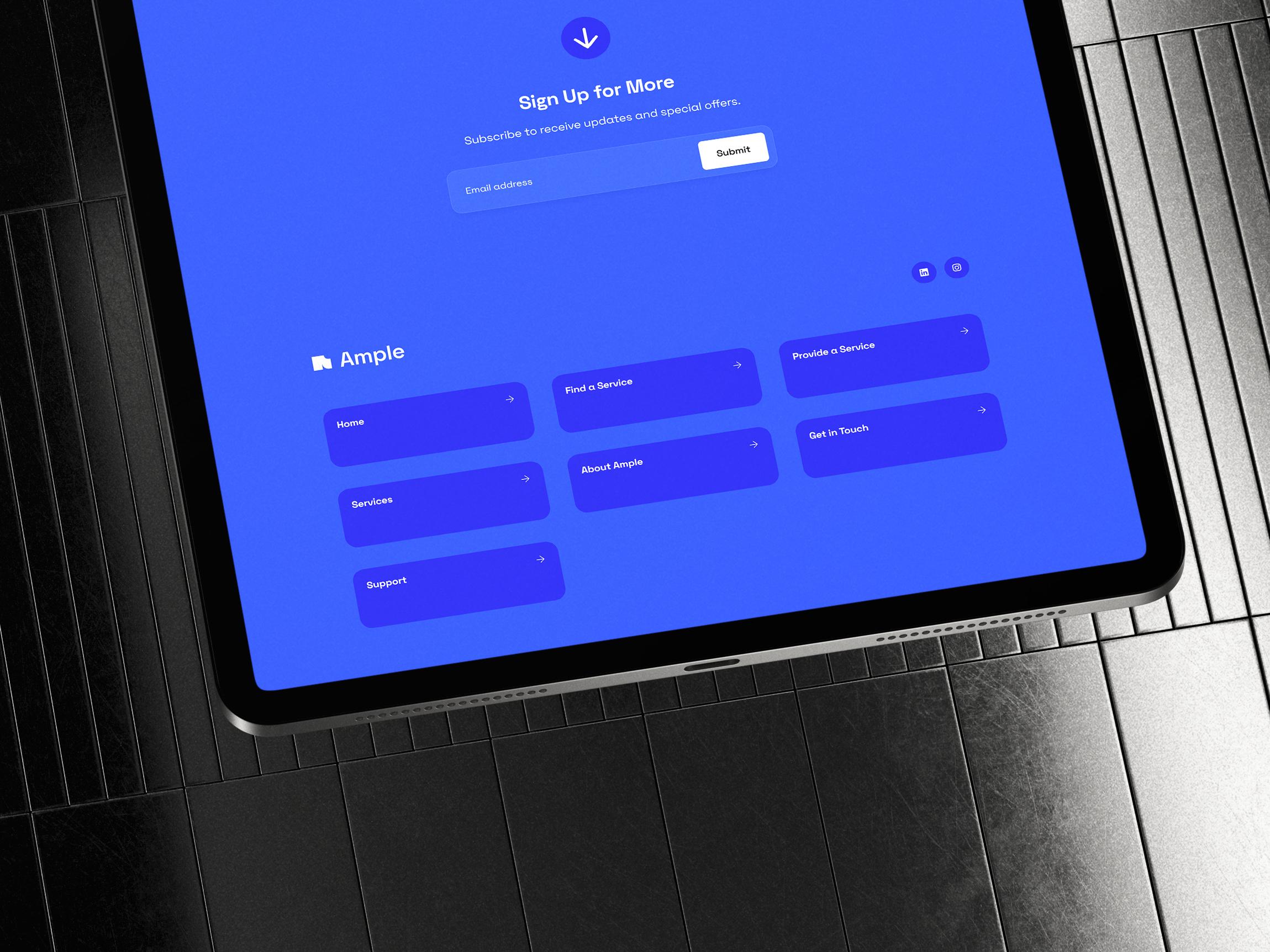 Ample website footer design on iPad 