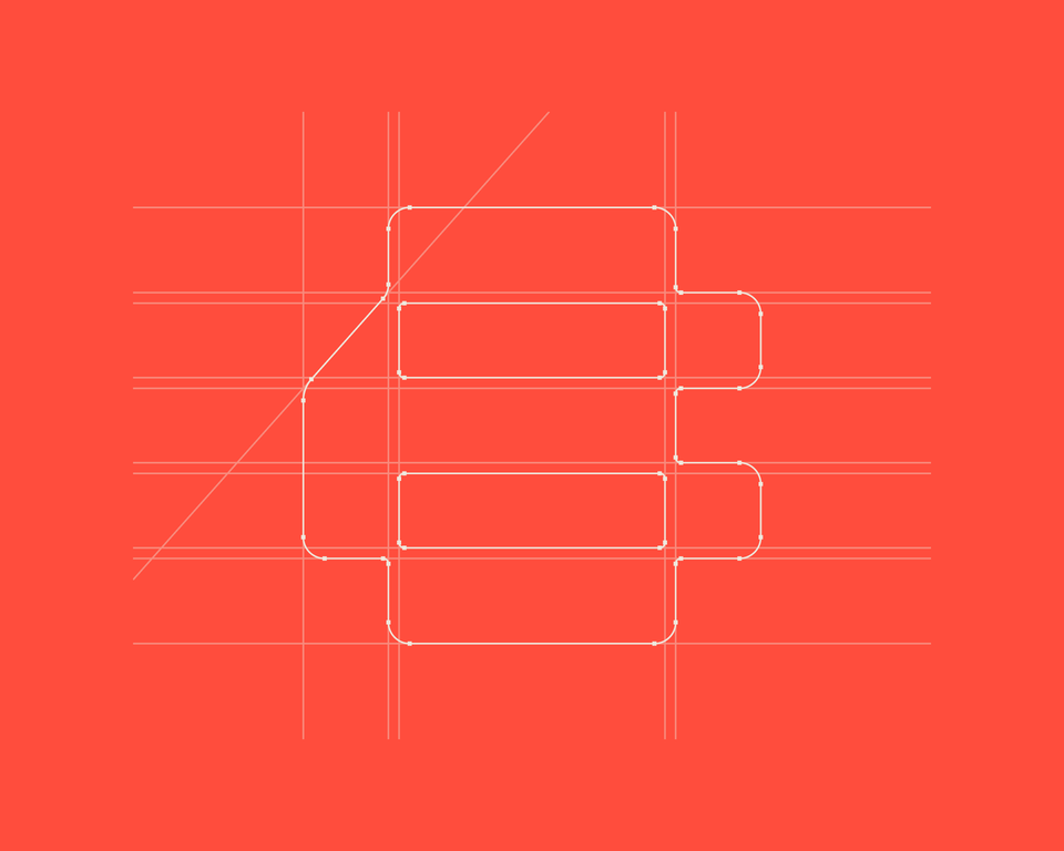 Abstract logo design in progress, showcasing geometric shapes and grid structure for precise brand development.
