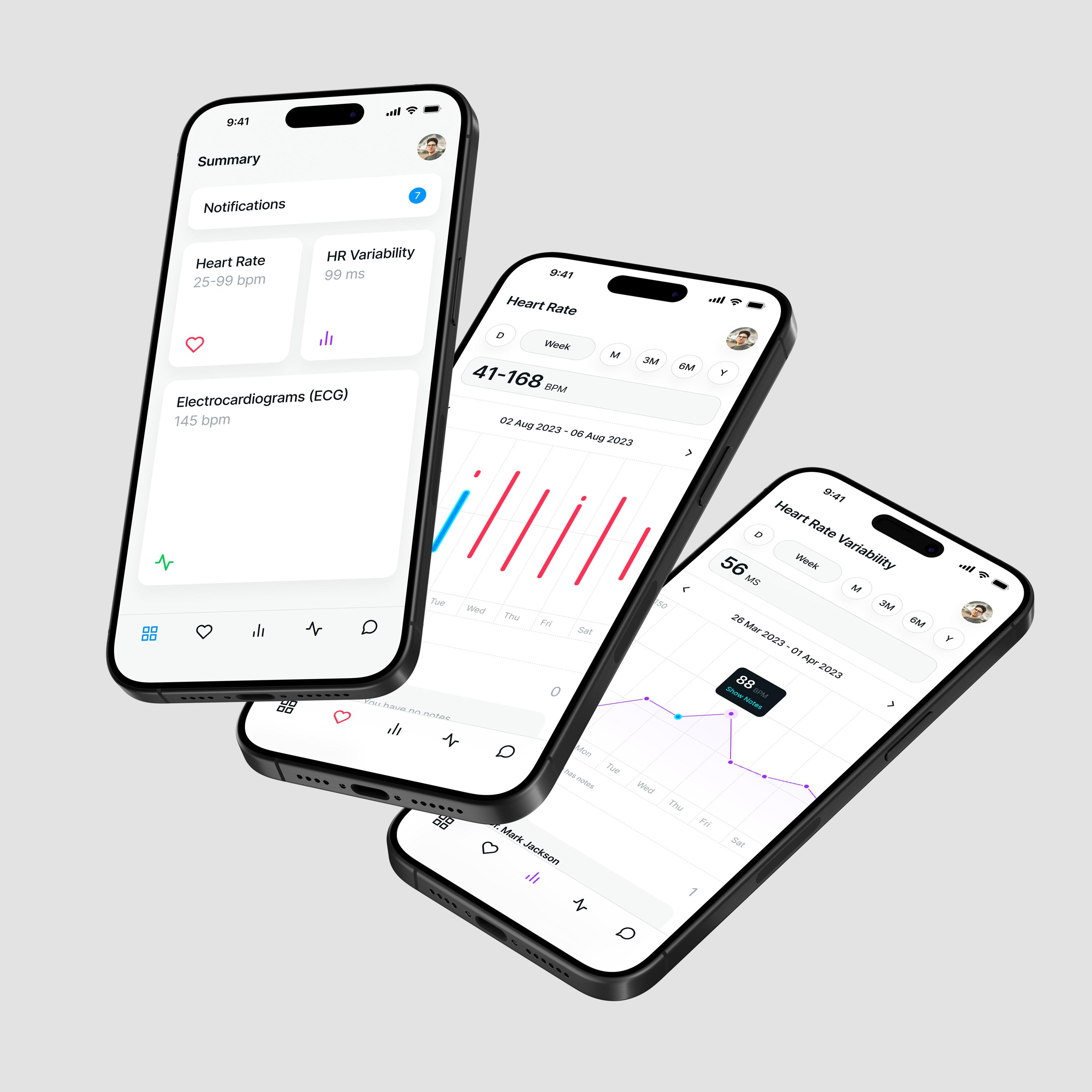 Mobile app UI screens demonstrating consistent design system patterns across features