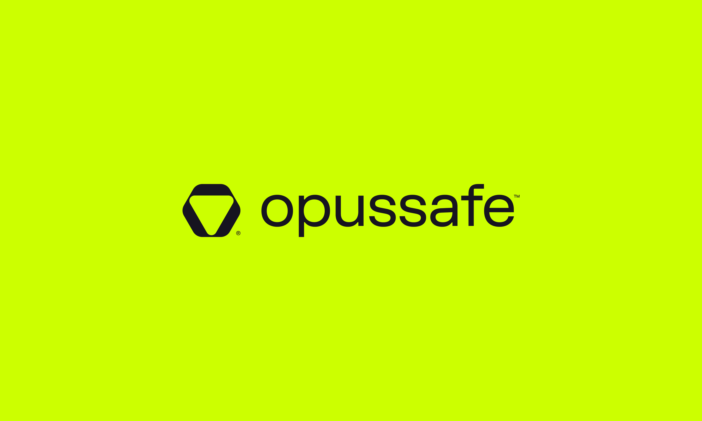 Opussafe logo with black hexagonal symbol and wordmark on neon green background