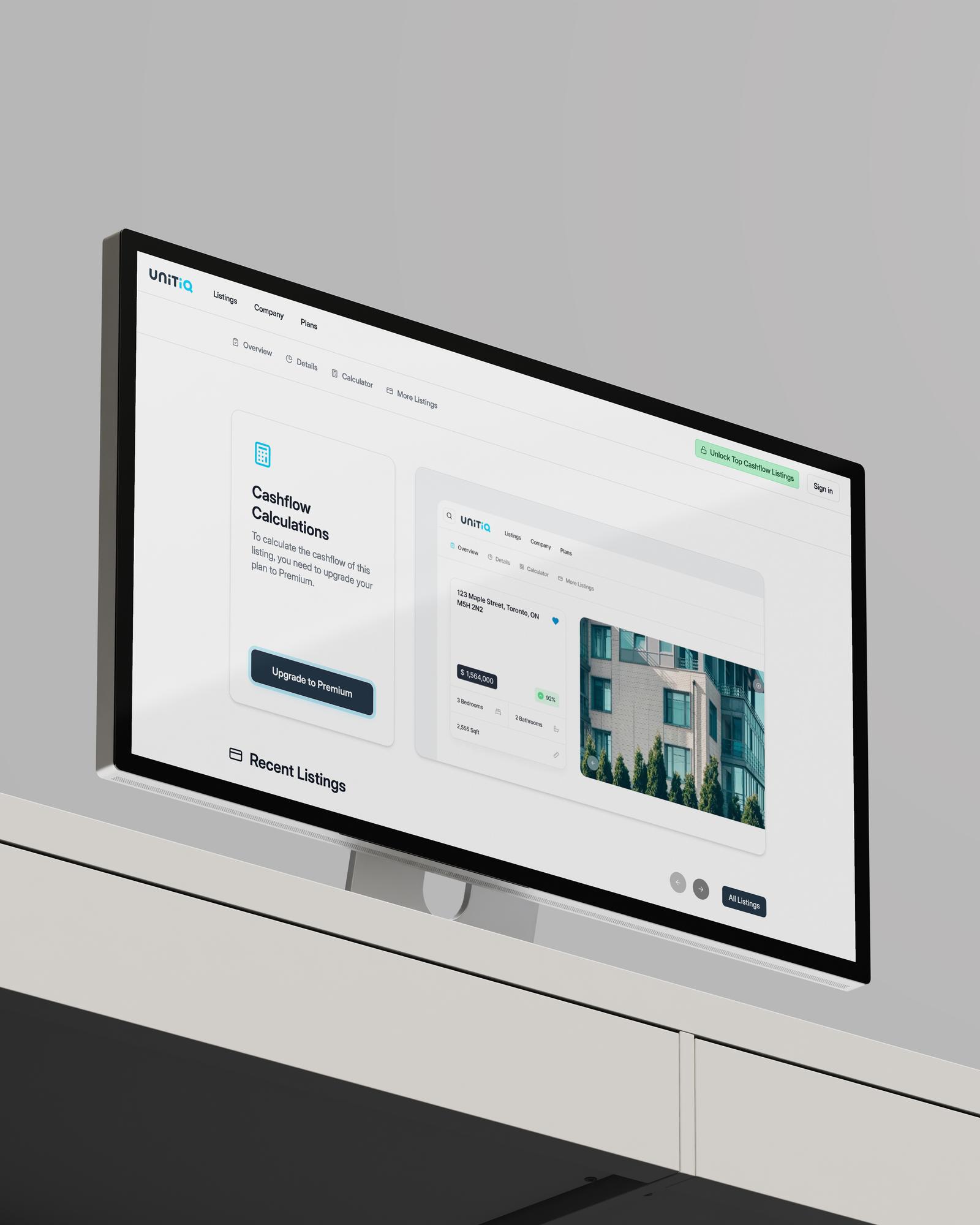 Real estate listing on the UnitIQ app displayed on a smartphone, showcasing a luxury home in North Vancouver with 7 beds, 6 baths, priced at $4,188,000.