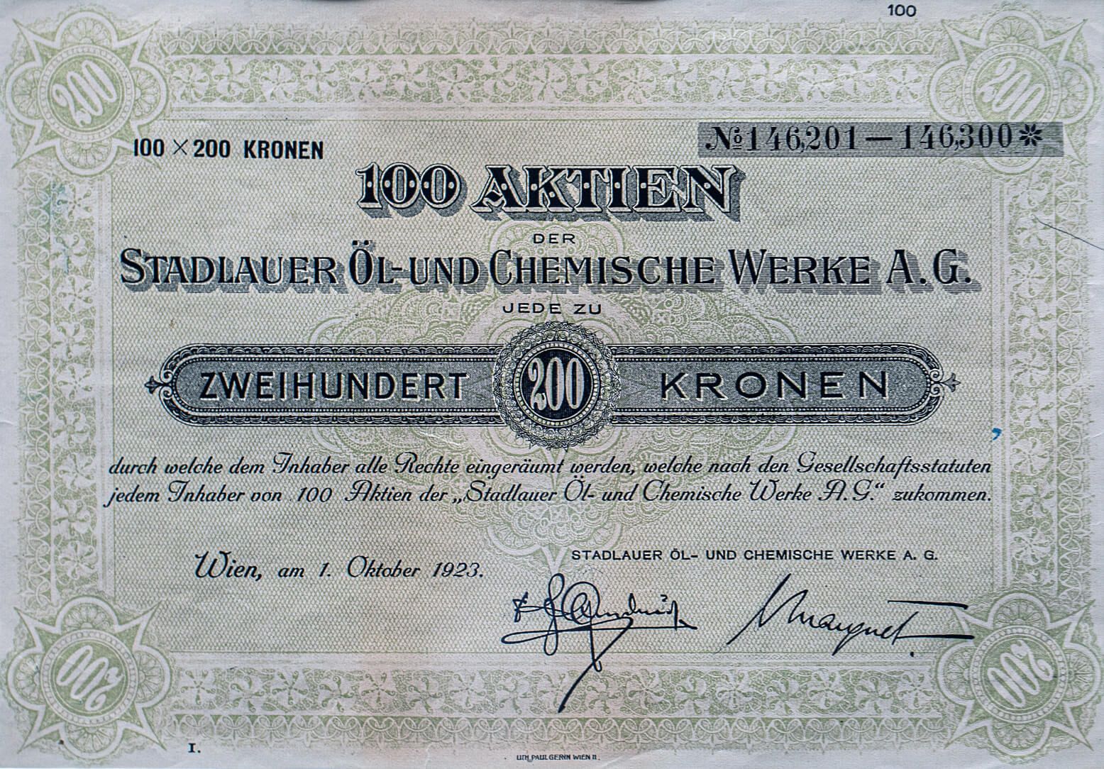 Historische Aktie aus dem Jahr 1923