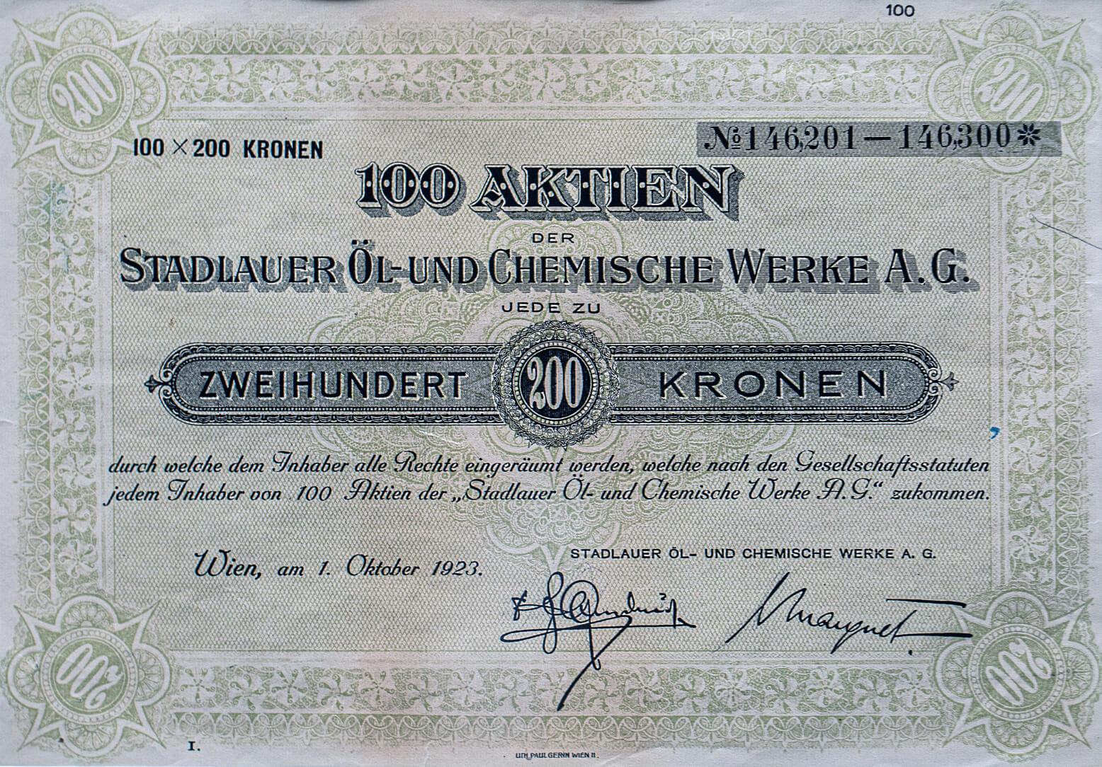 Historische Aktie aus dem Jahr 1923