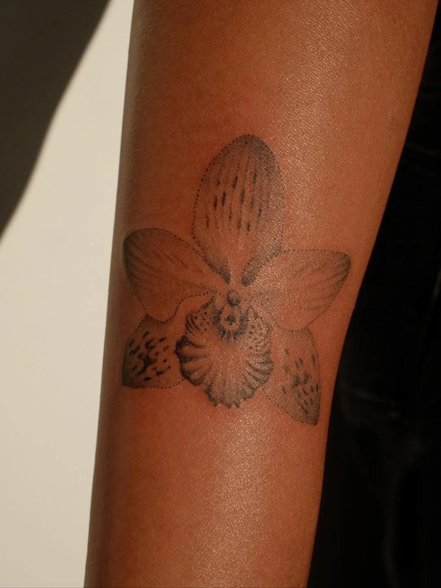 Dotwork orchid, forearm