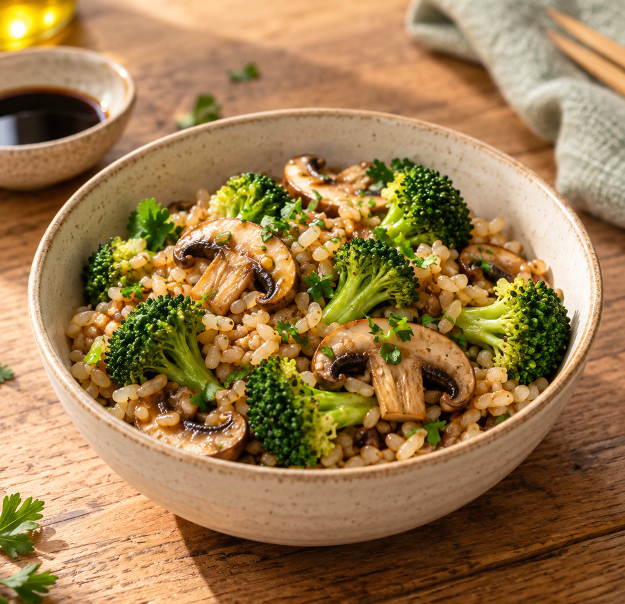 Bowl de arroz konjac con brocoli