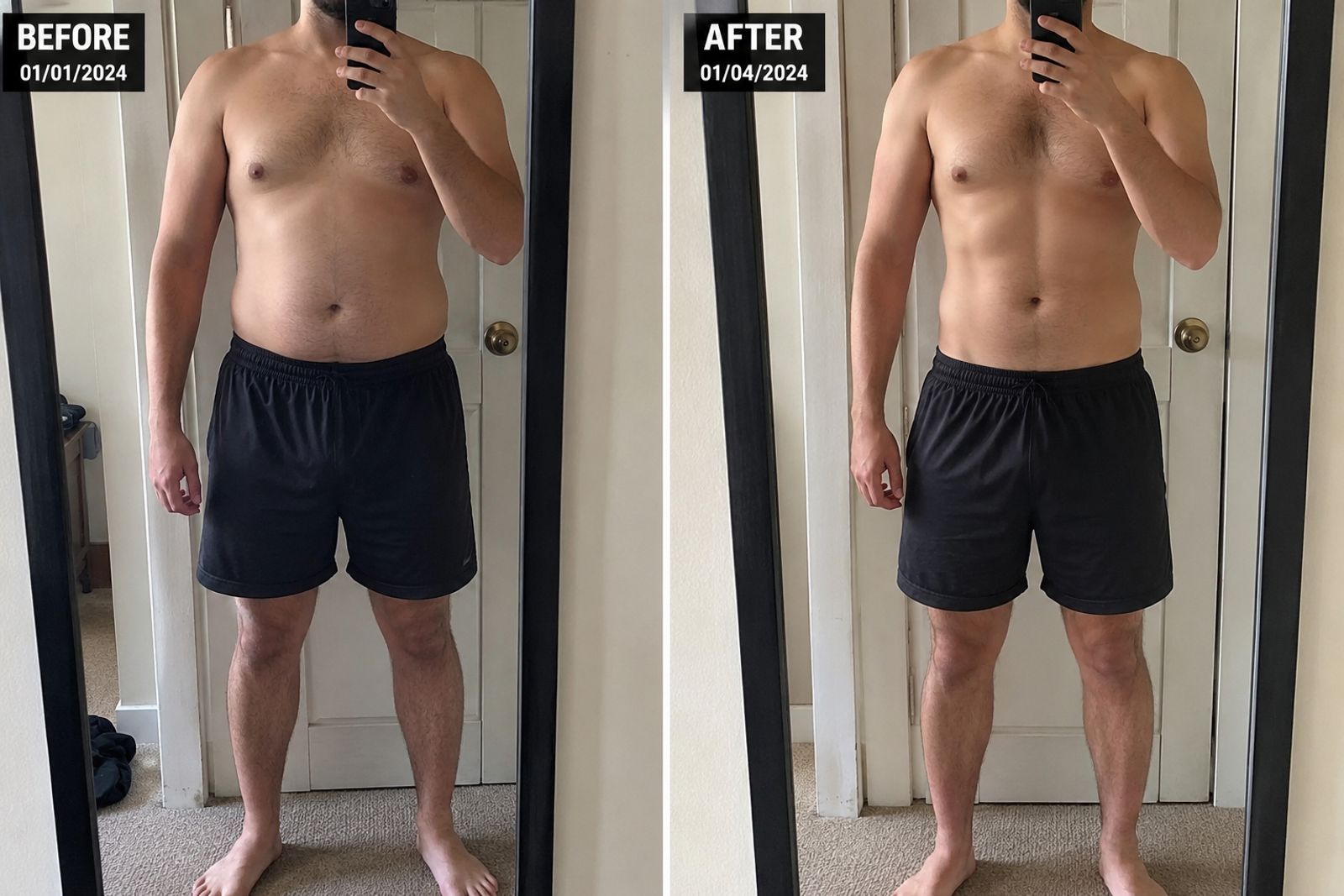 Before / After progress photos of a man