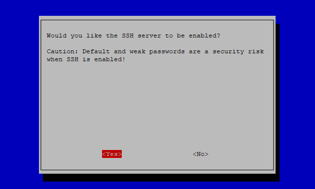 raspi-config SSH confirm and warning