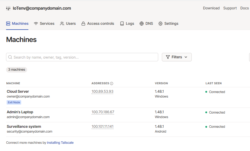 Tailscale admin panel