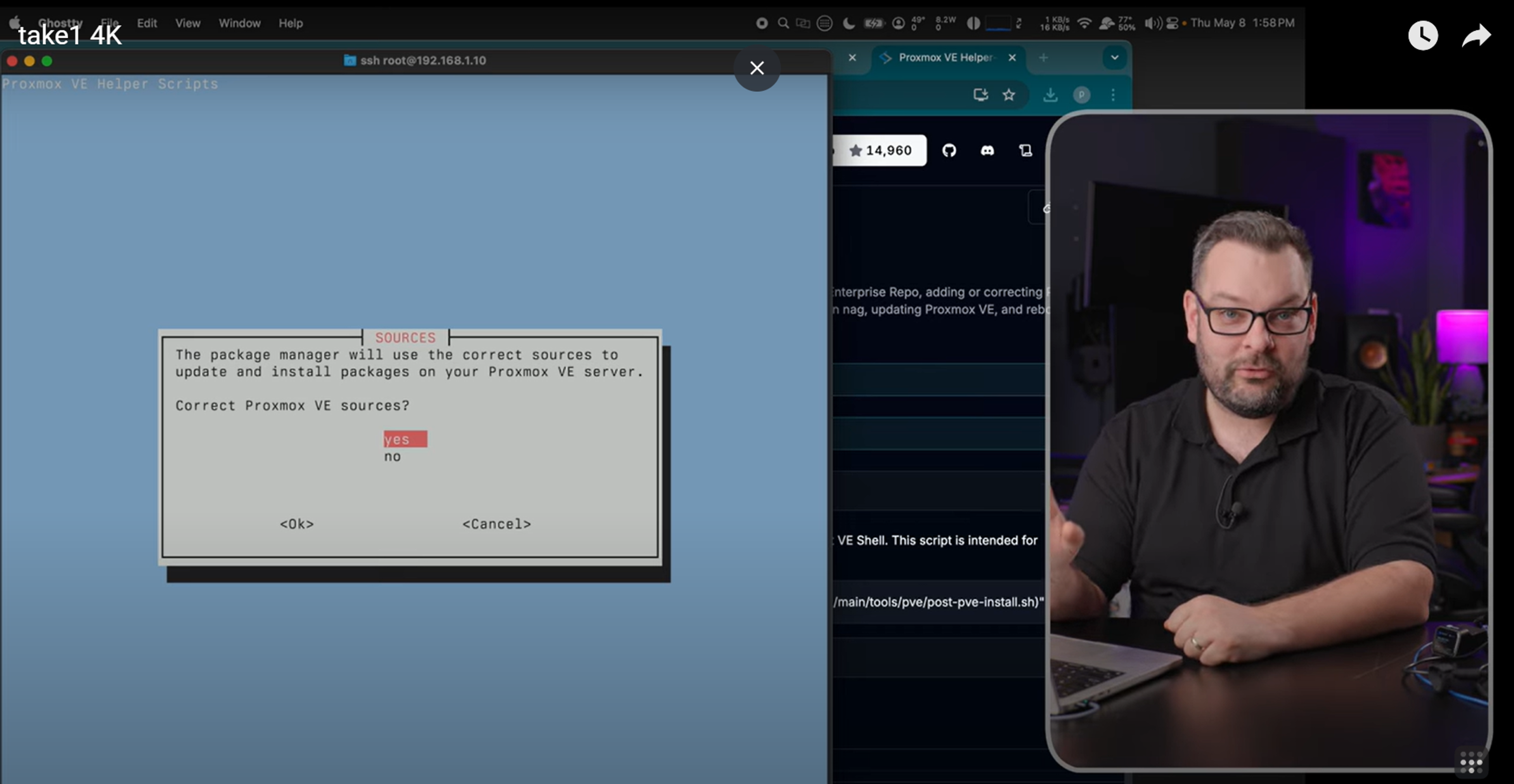 Alex going through the ProxmoxVE installation questions
