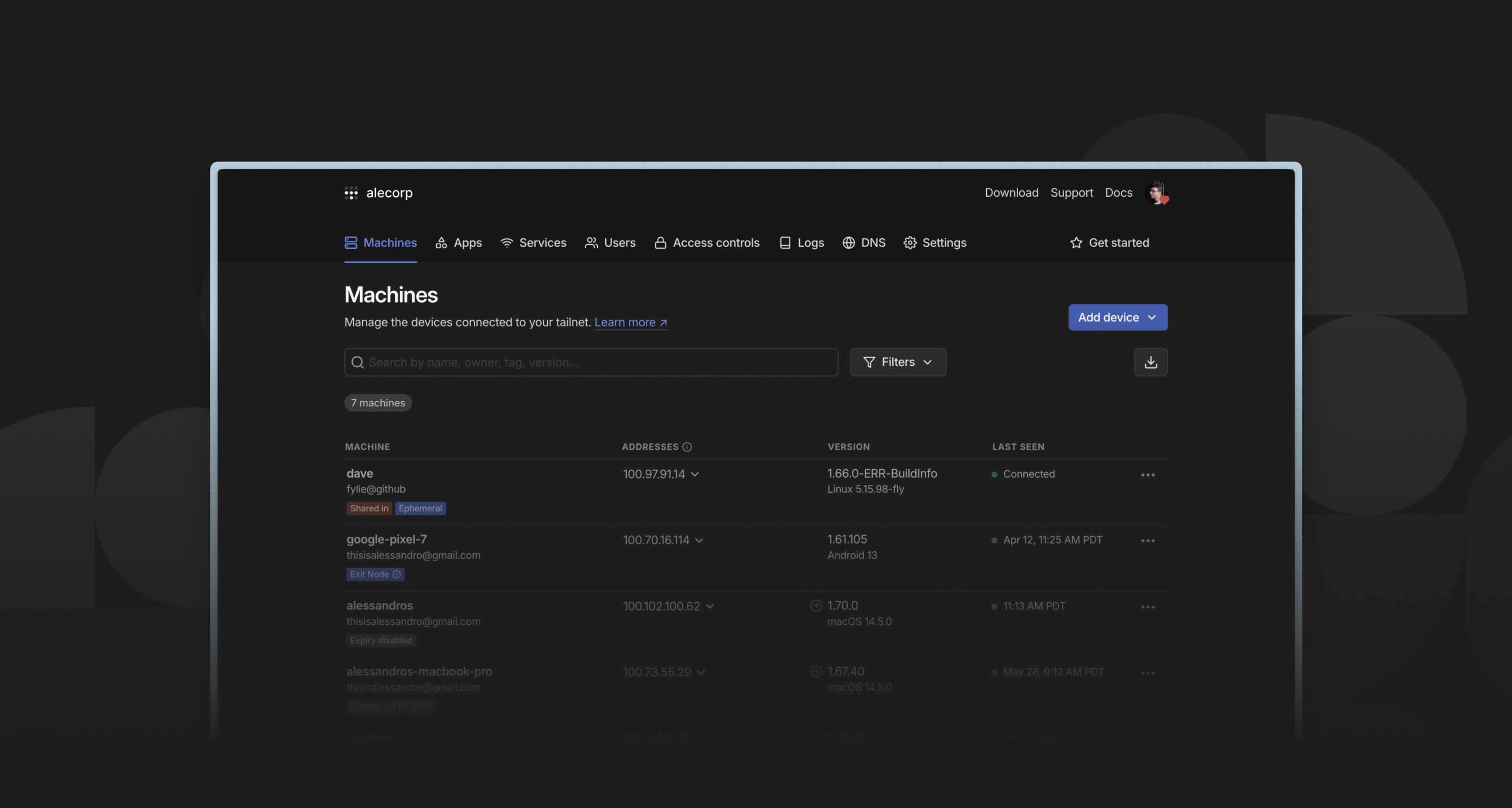 A screenshot of our admin console in dark mode emerging from the darkness