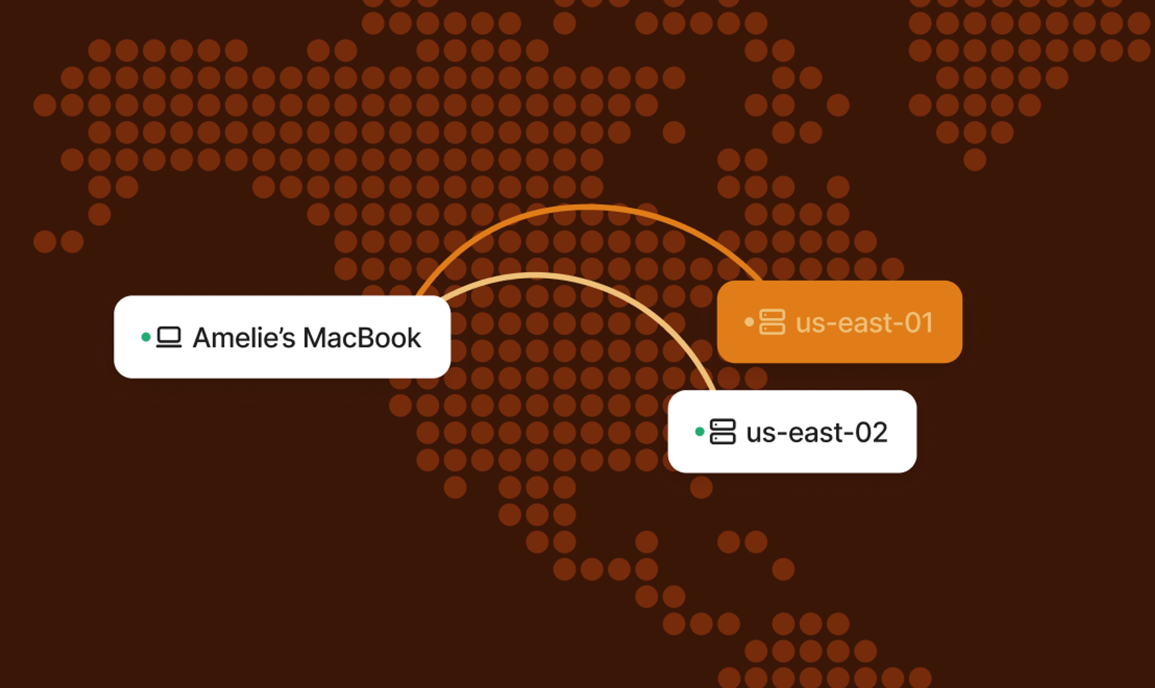 Map of the united states showing a user's MacBook connecting to two different datacenters