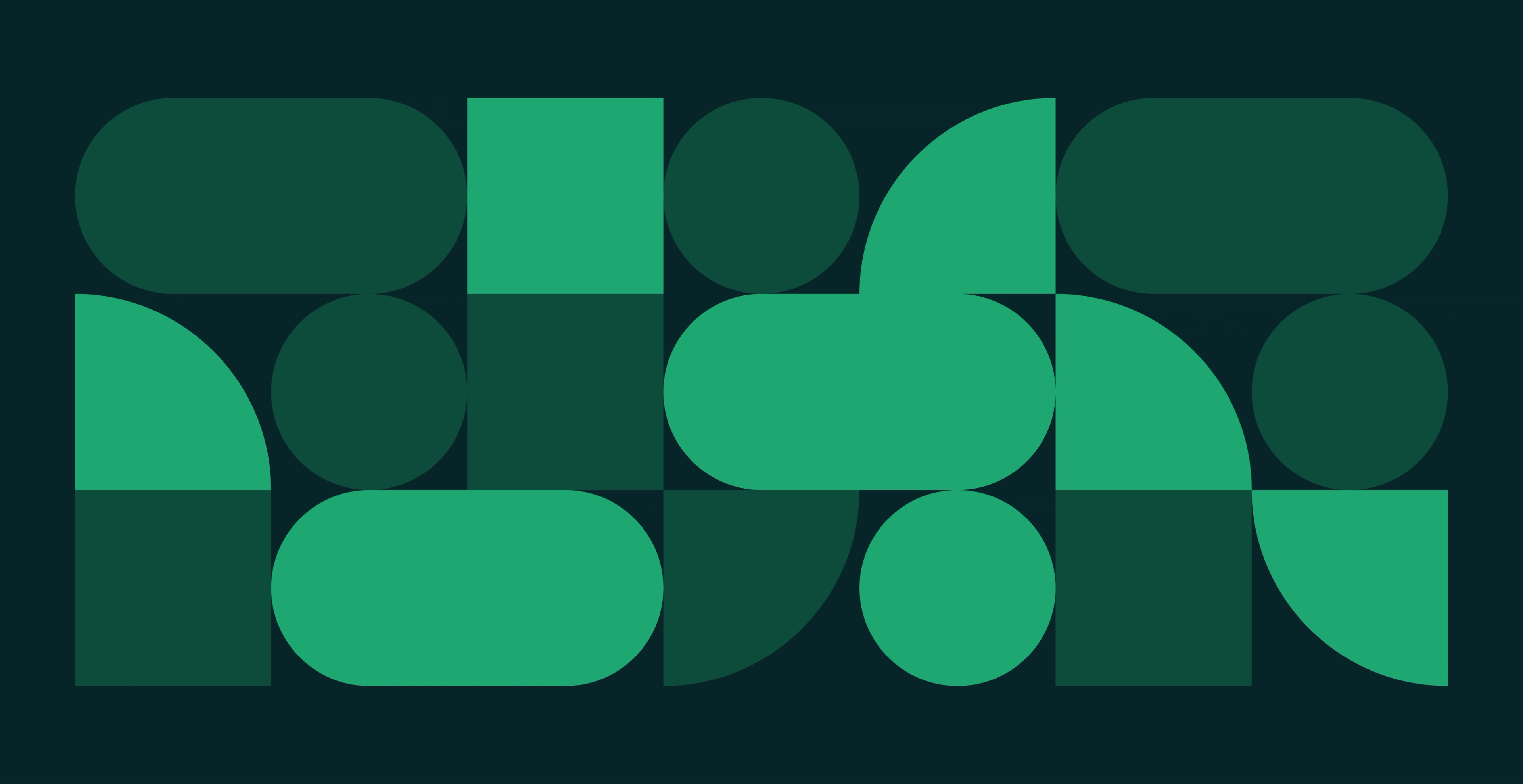 Wide selection of shapes (circles, ovals, squares, quarter-circles) in dark and light green shades, against a deeply green-black background.