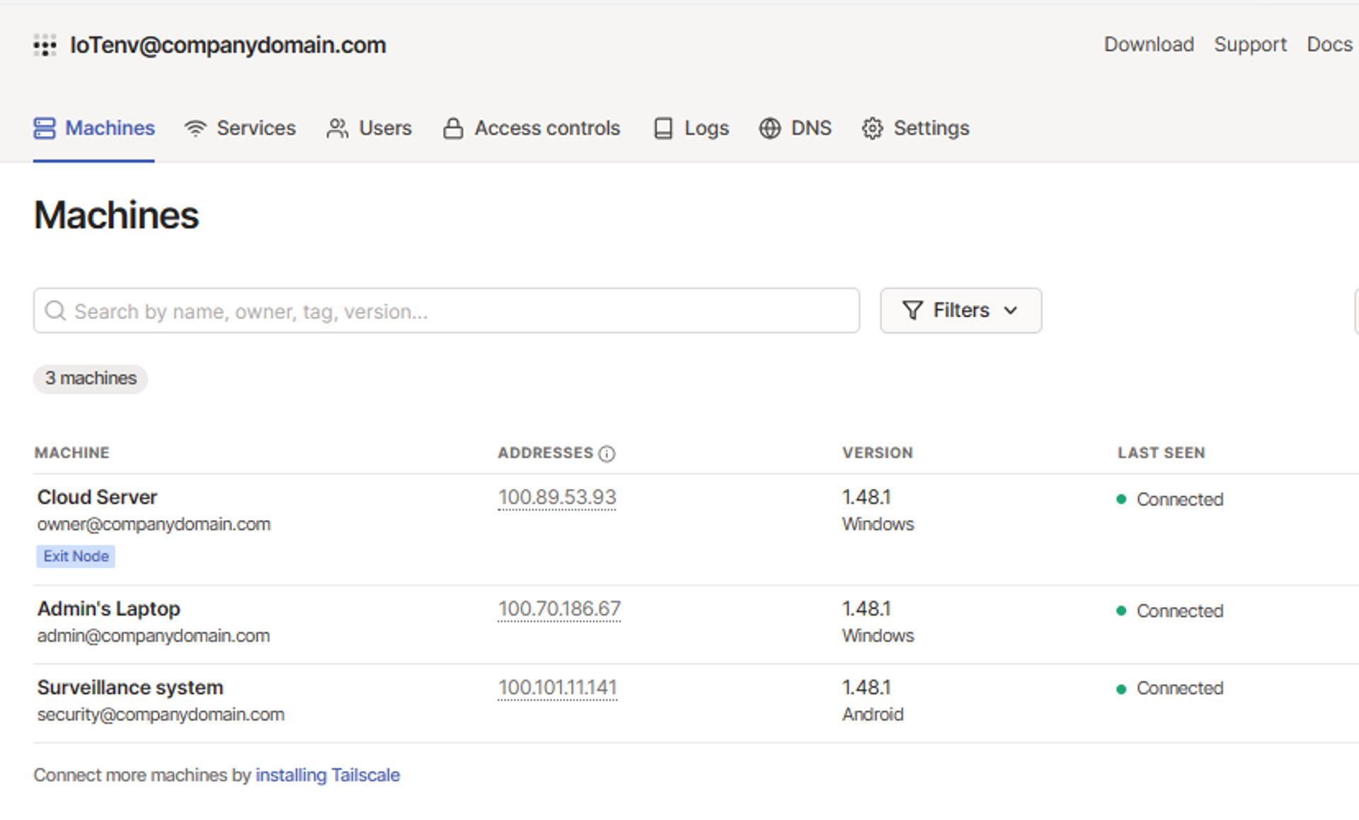 Tailscale admin panel