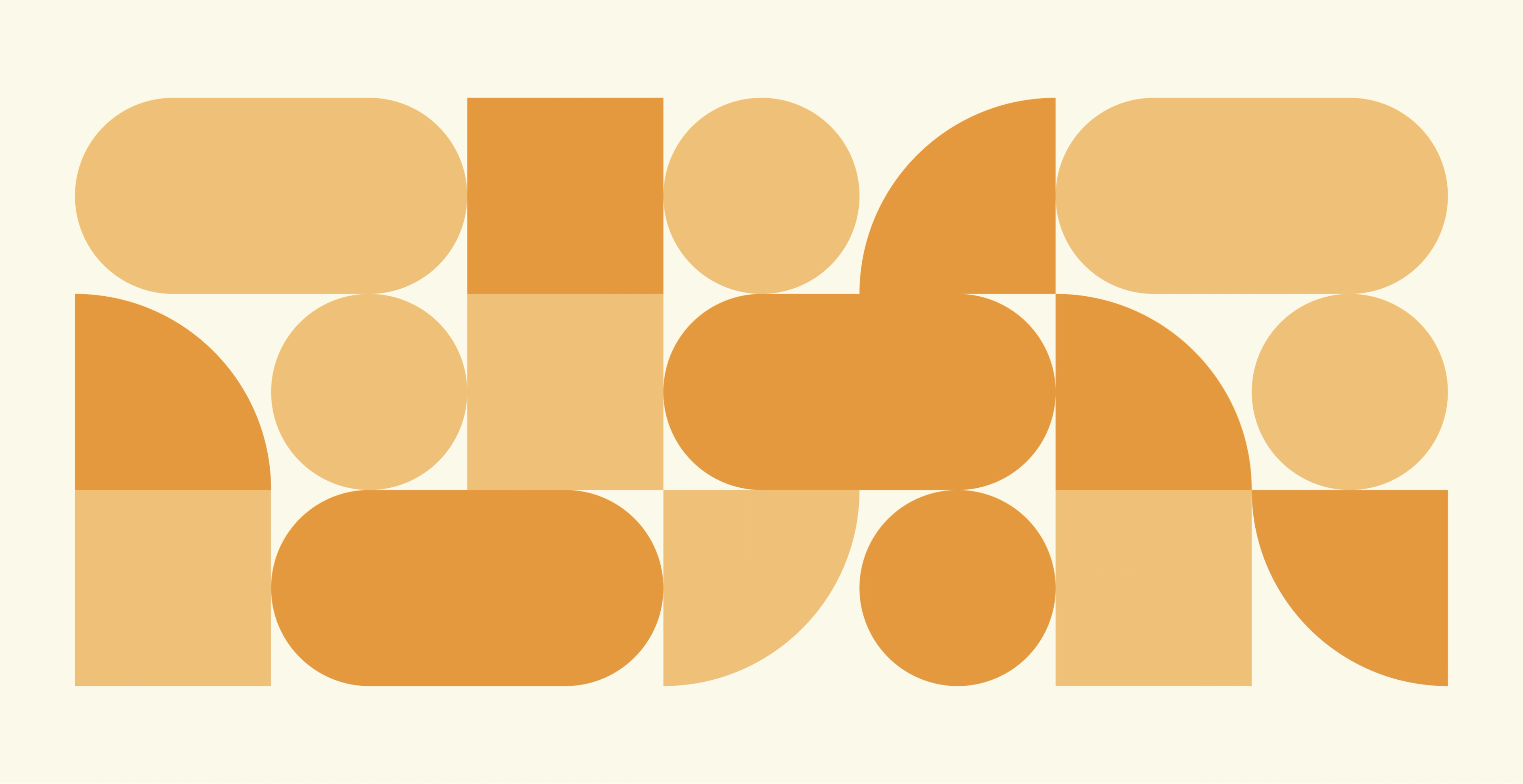 Medium-dark yellow shapes on a light yellow background: squares, ovals, quarter-circles.