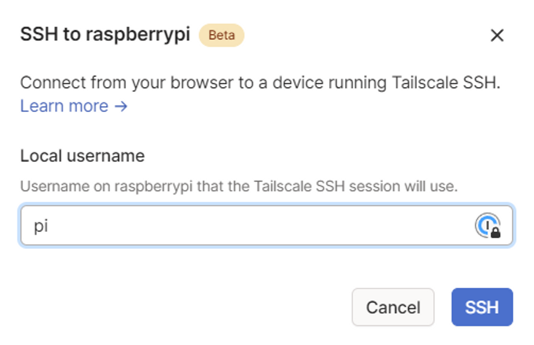 Tailscale SSH session username