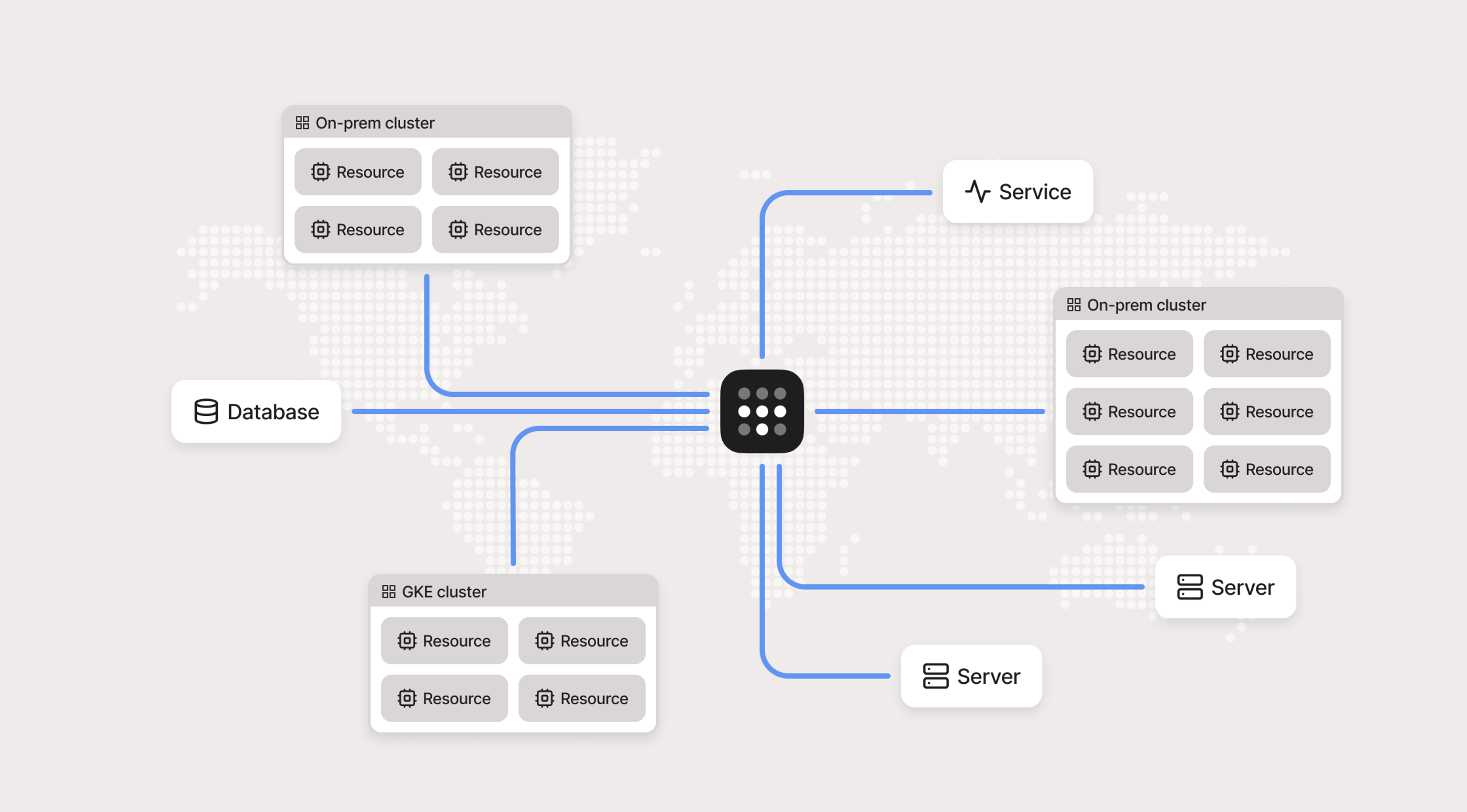 A world map with lines connecting Kubernetes clusters together via Tailscale