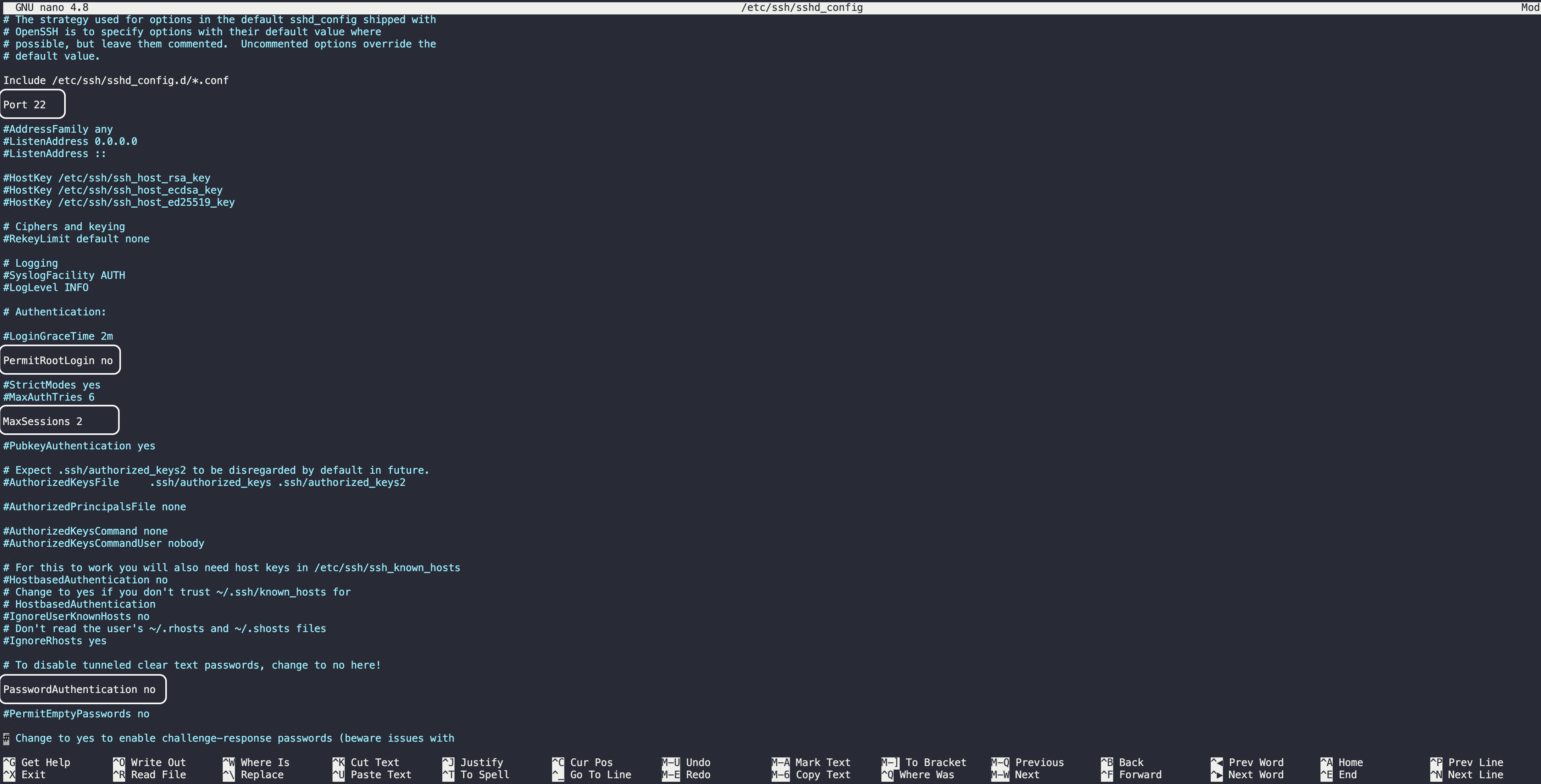 Updating SSH settings