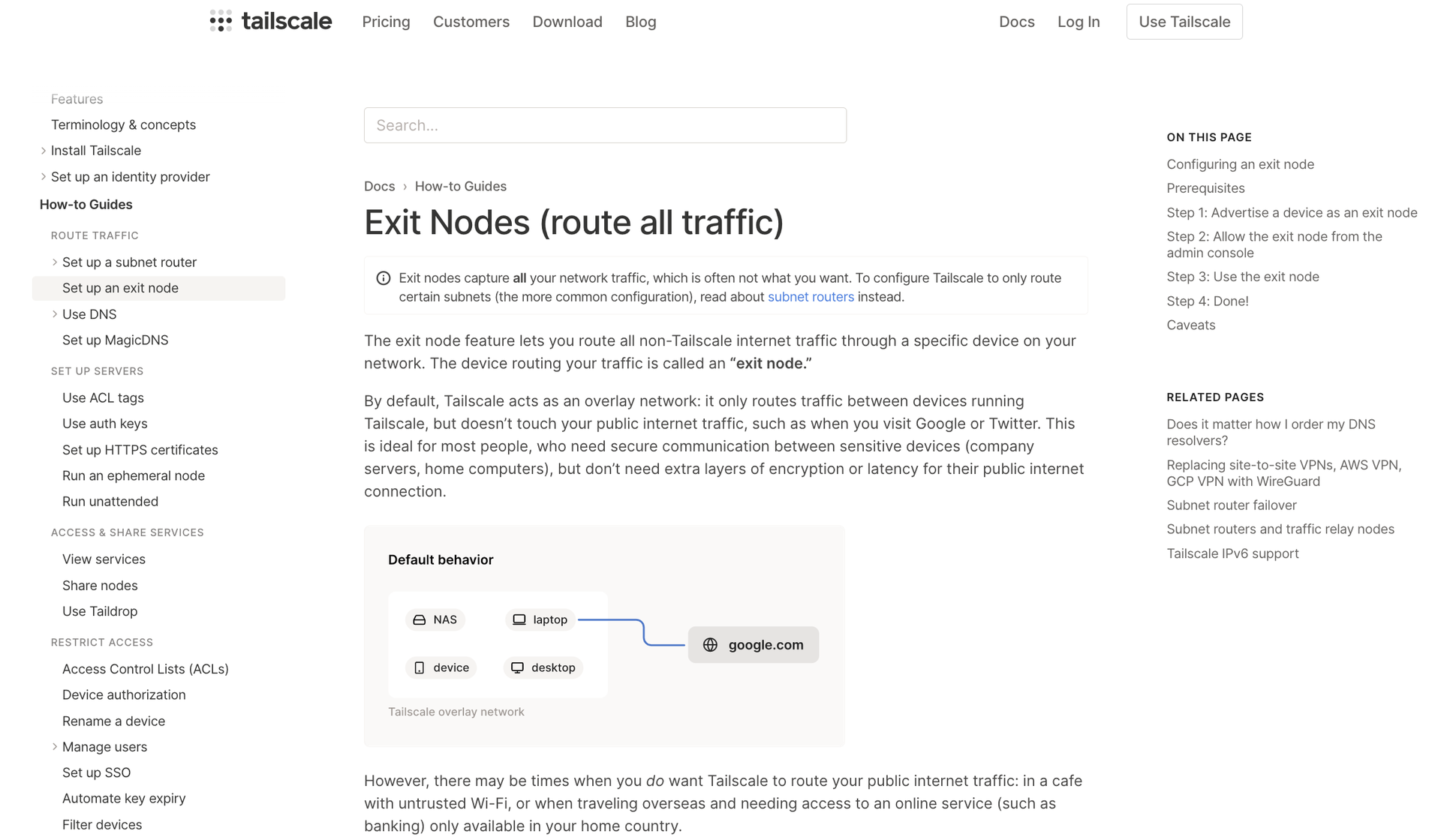 Image of new Tailscale documentation layout