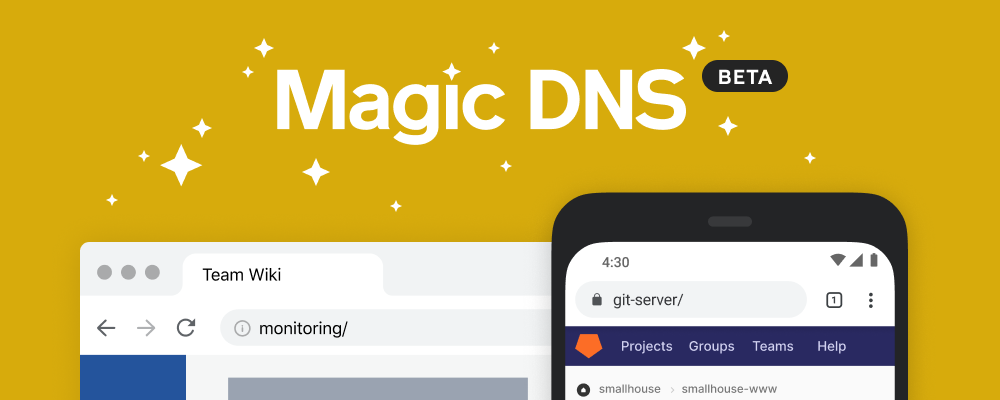 MagicDNS, surrounded by sparkles to indicate just how magical it is. And a "beta" warning :)