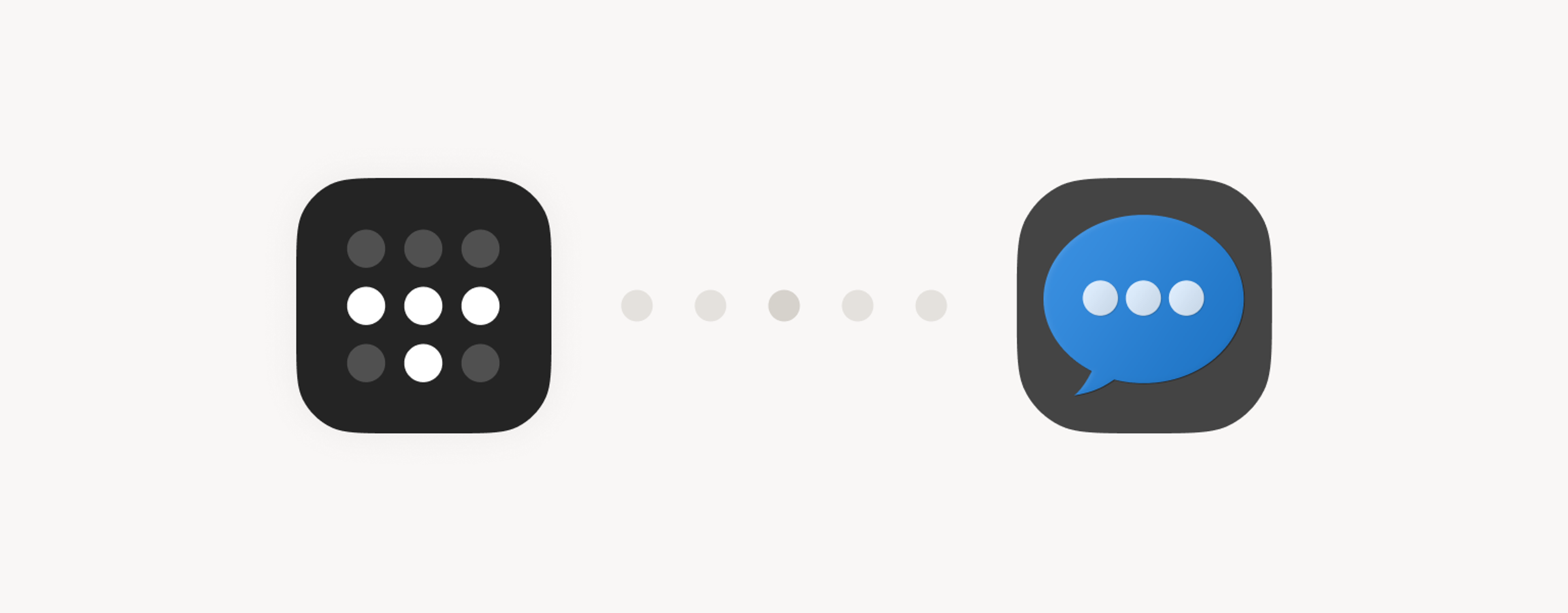 Tailscale logo (left) and BlueBubbles logo (right), both inside dark-gray containers, connected by five dots across the middle of the beige space.