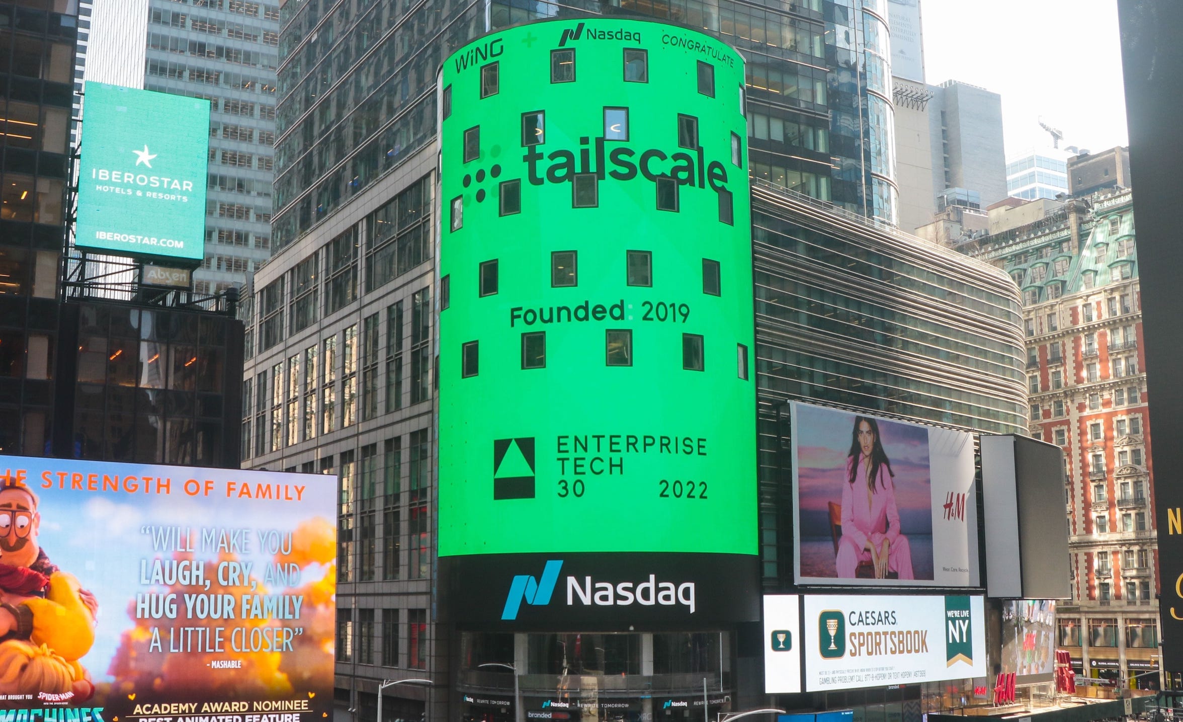 Tailscale featured on the Nasdaq Times Square billboard