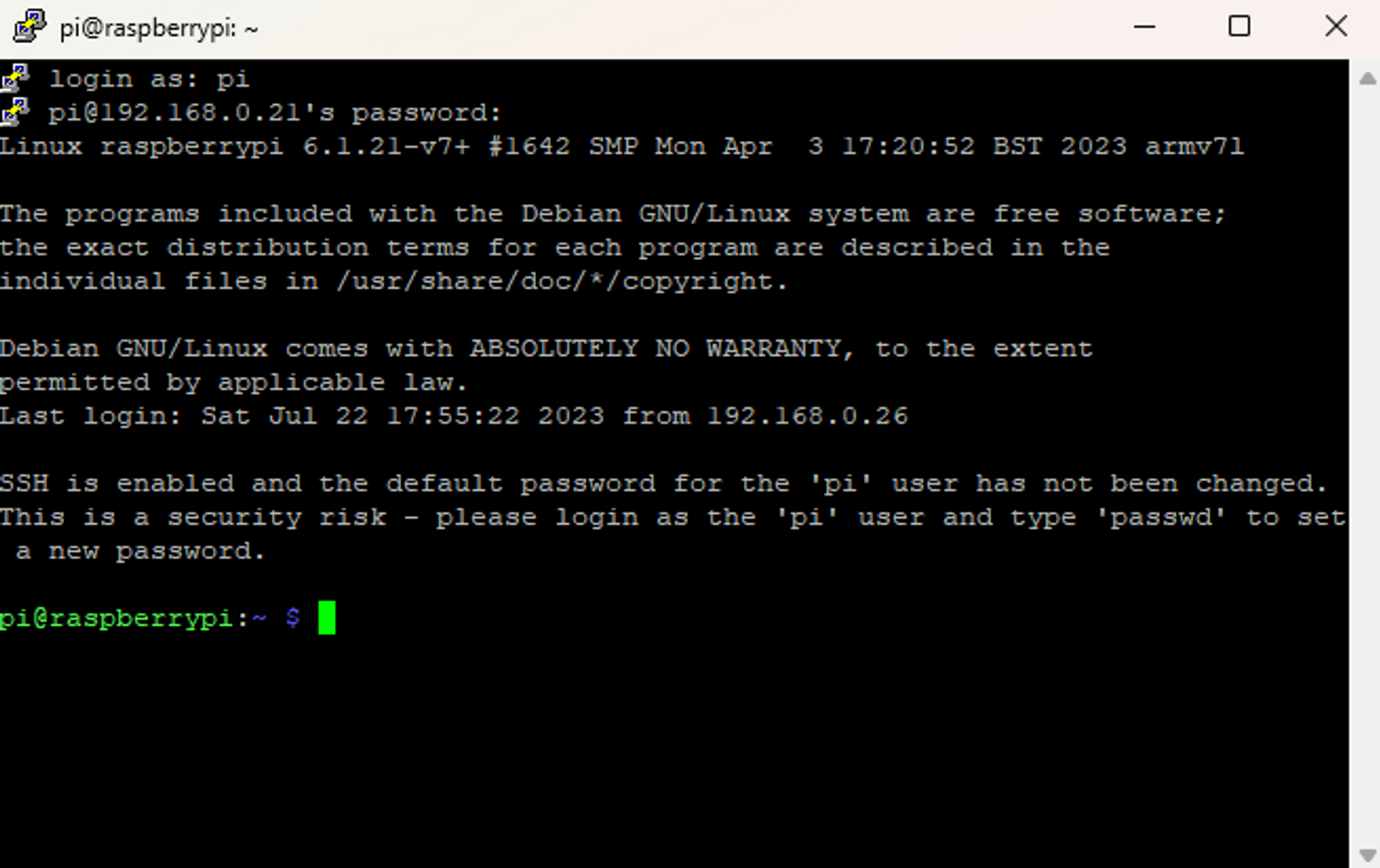 Logging into the Pi via SSH
